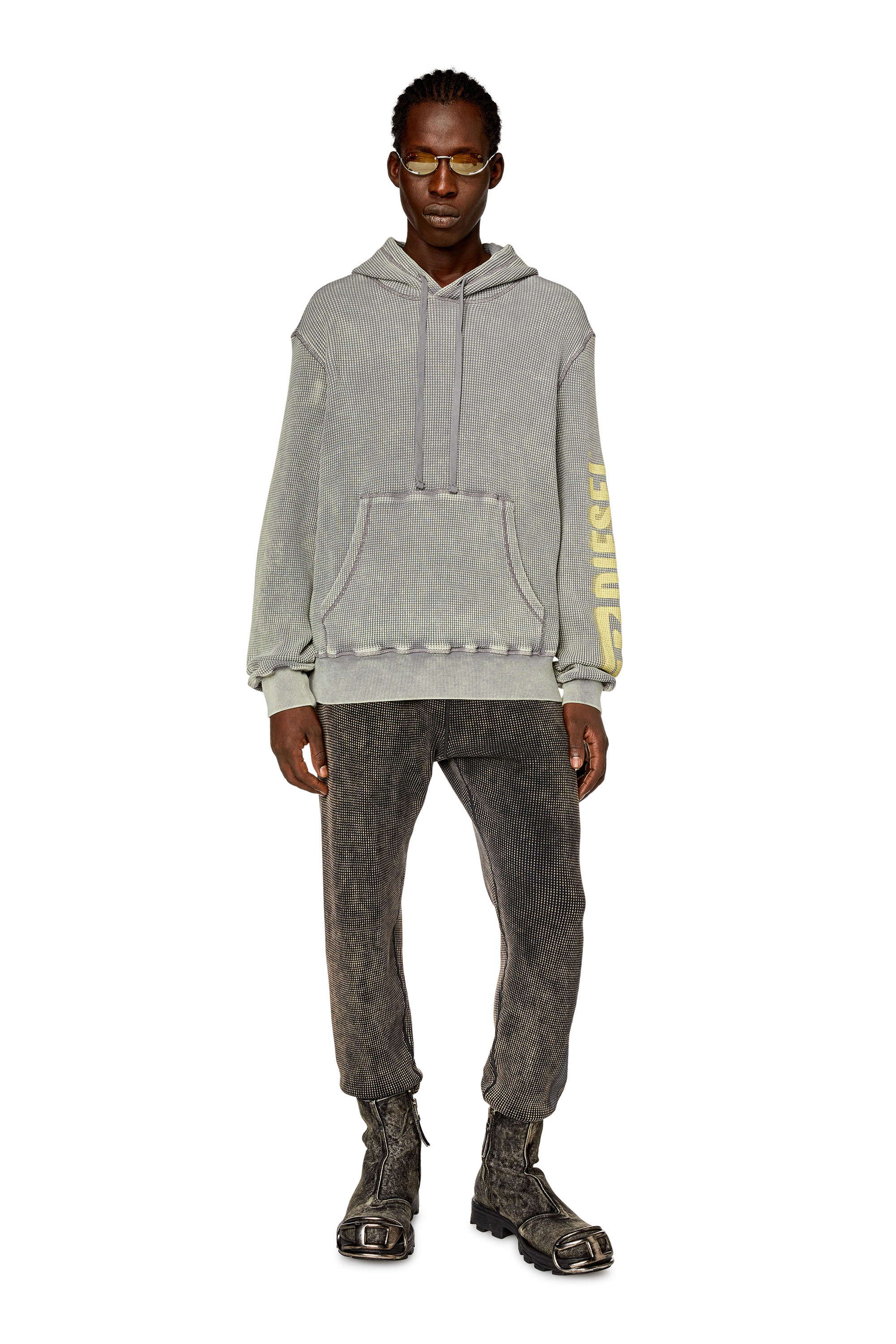 Men's Hoodie in macro-waffle jersey | Grey | Diesel