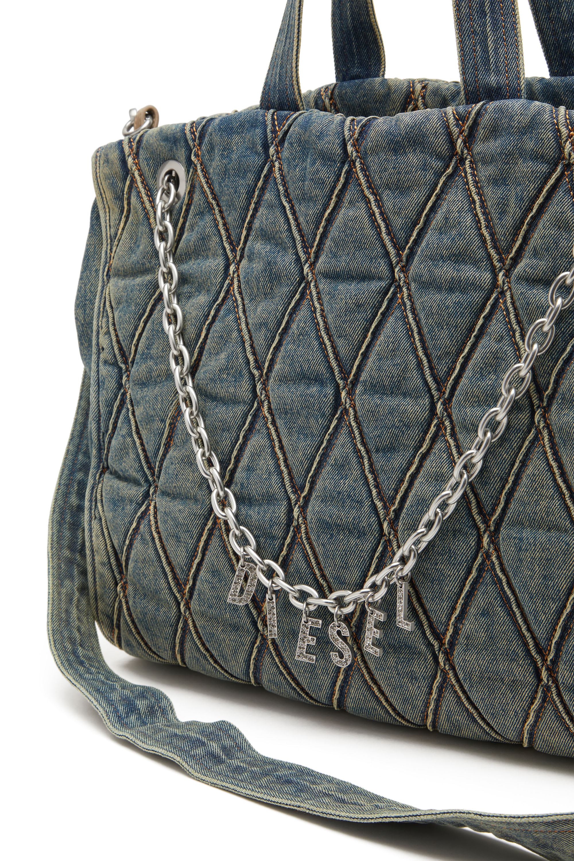 Women's Charm-D-Tote bag in Argyle quilted denim | Blue | Diesel