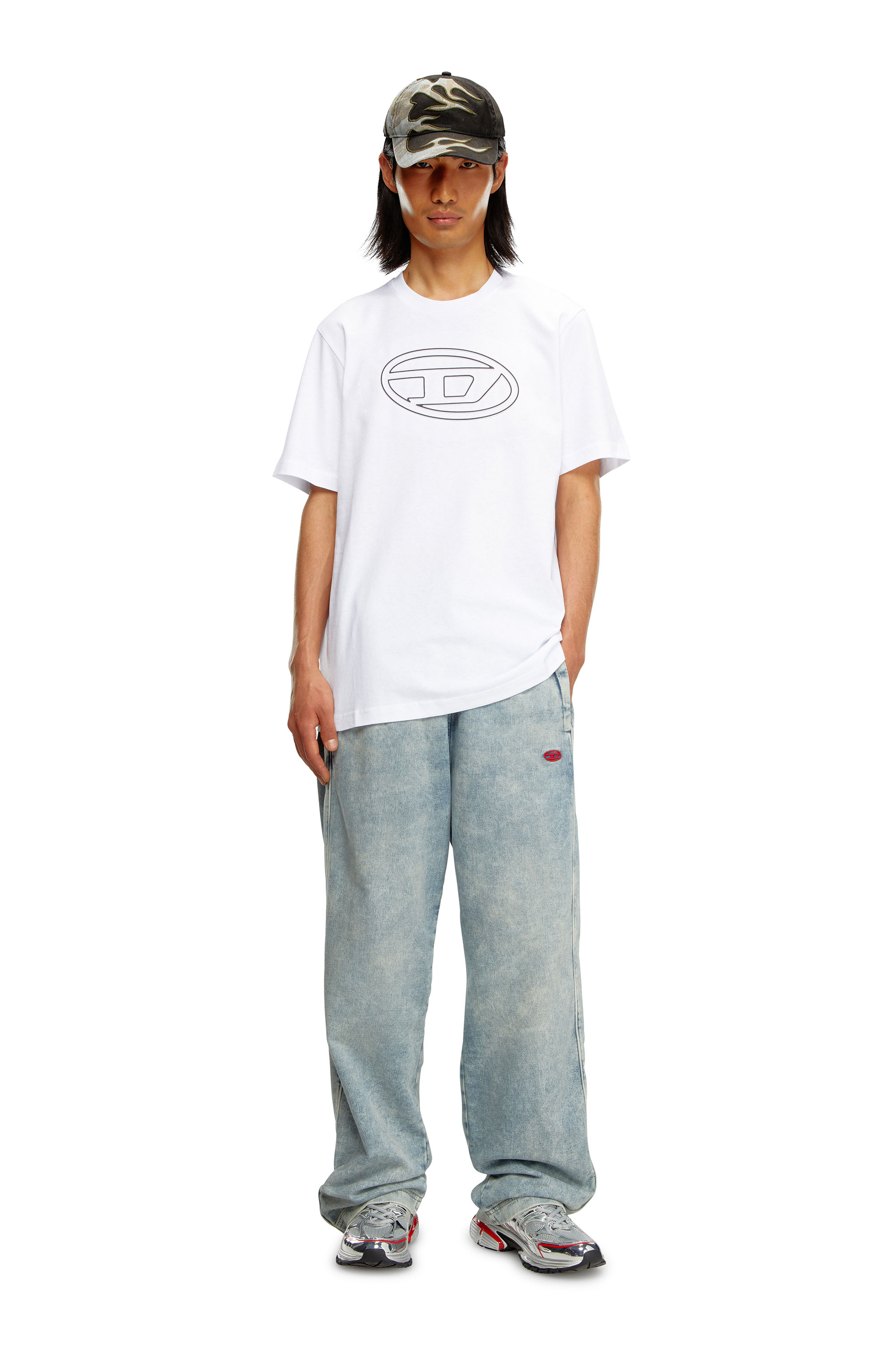 Diesel - T-JUST-BIGOVAL, Man's T-shirt in vintage cotton jersey in White - 1