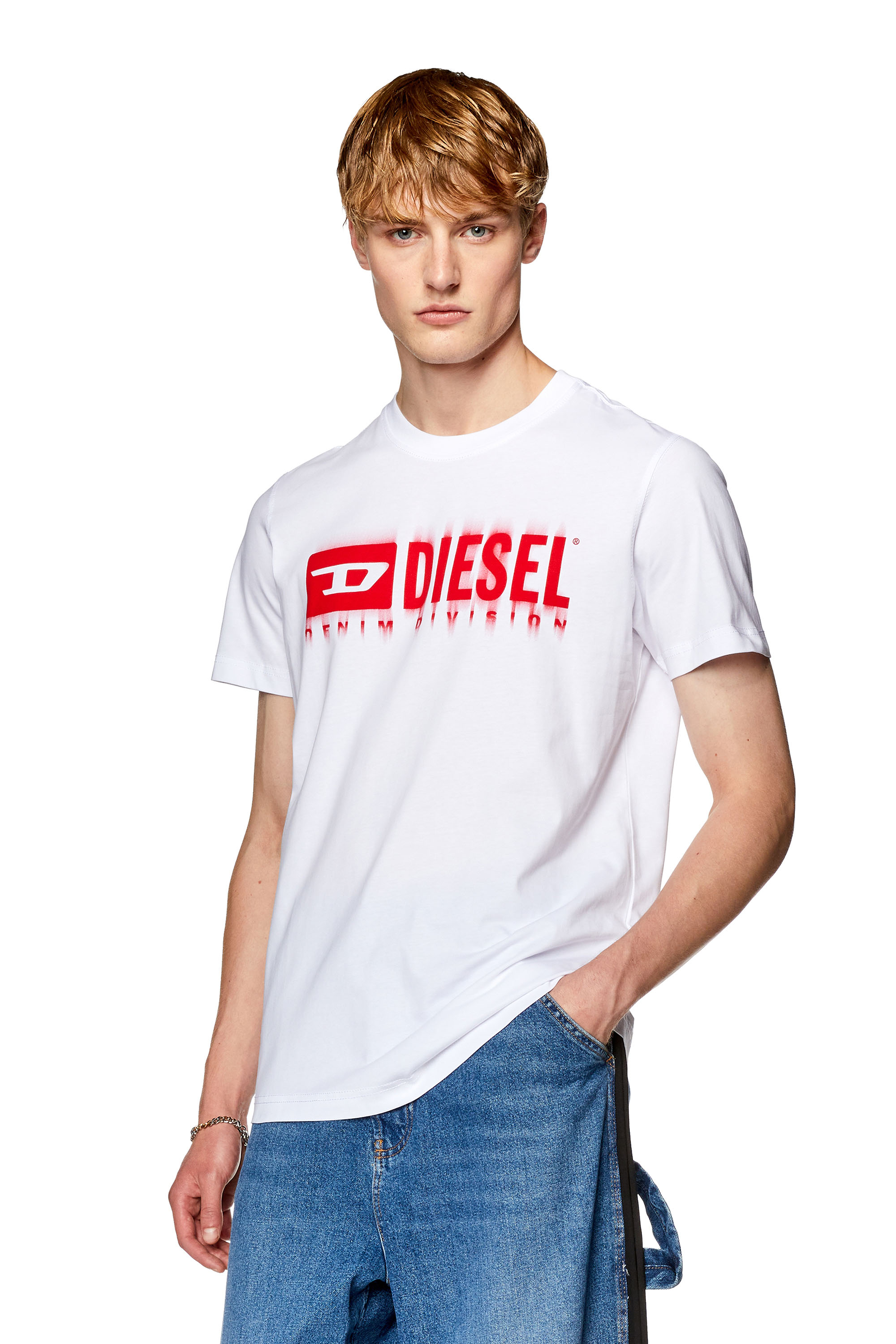 Diesel - T-DIEGOR-L6, Man's T-shirt with smudged logo print in White - 3