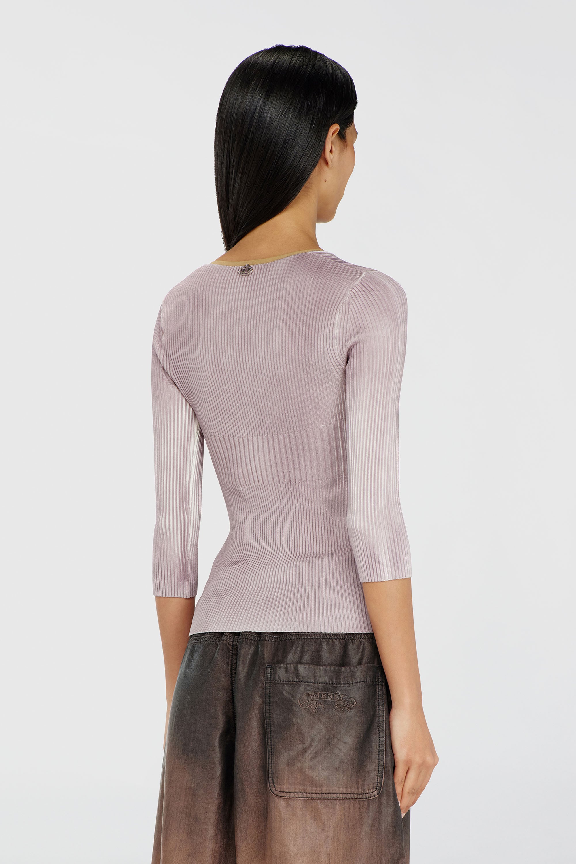 Diesel - M-SARMANI, Woman's Ribbed V-neck jumper with contrast bands in Lilac - 5