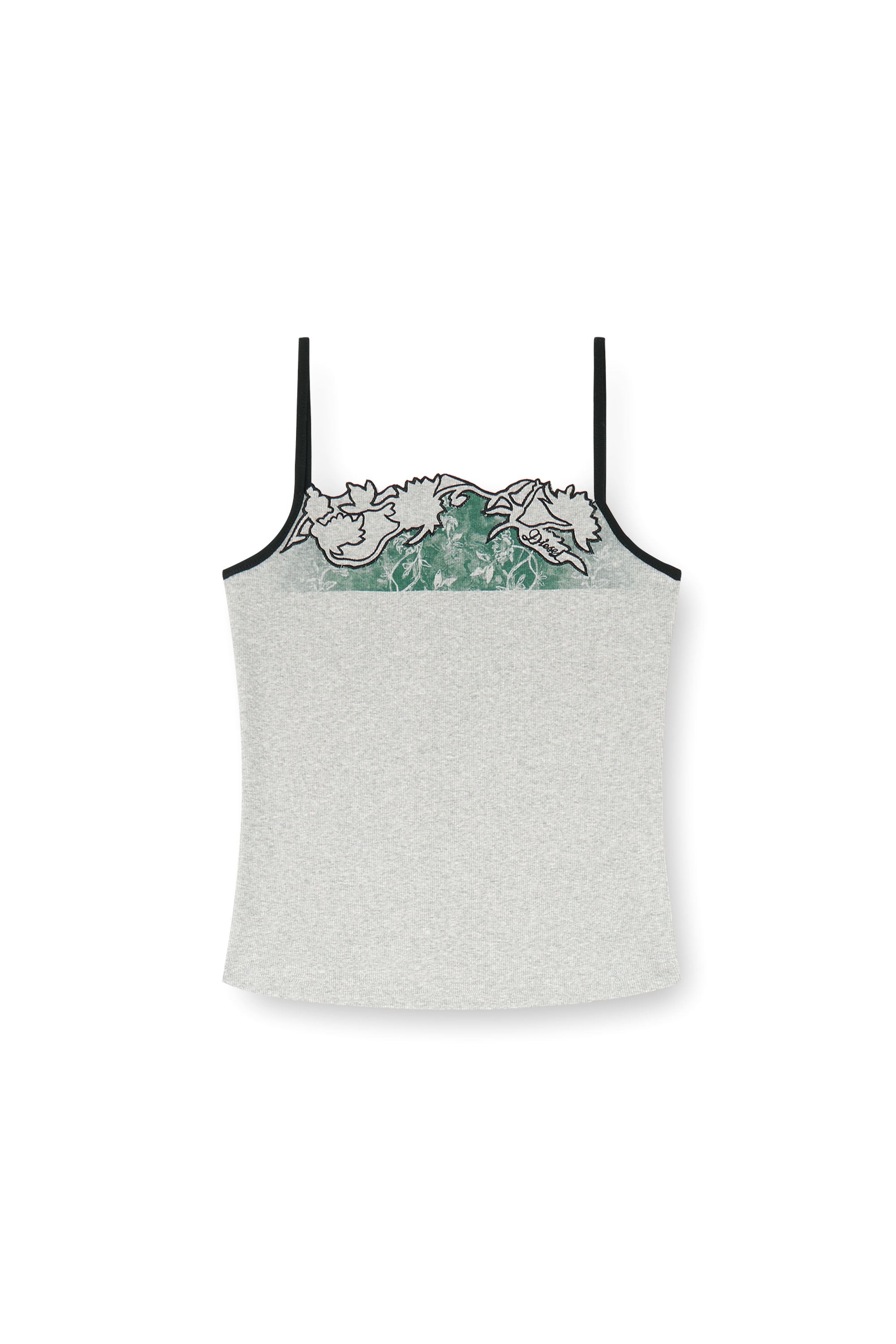 Diesel - T-EDNA, Woman's Ribbed camisole with floral outline embroidery in Grey - 4
