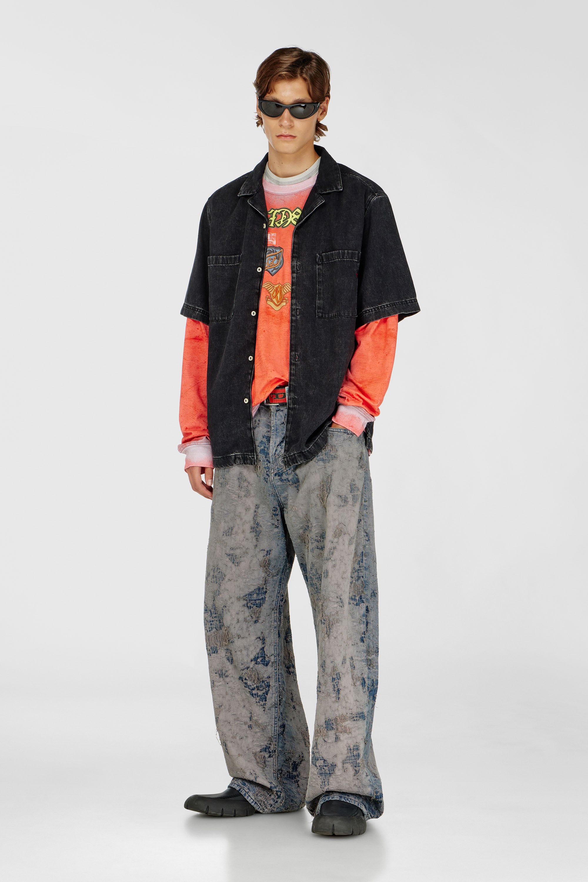 Diesel - D-PAROSHORT, Male's Bowling shirt in denim in Black - 2
