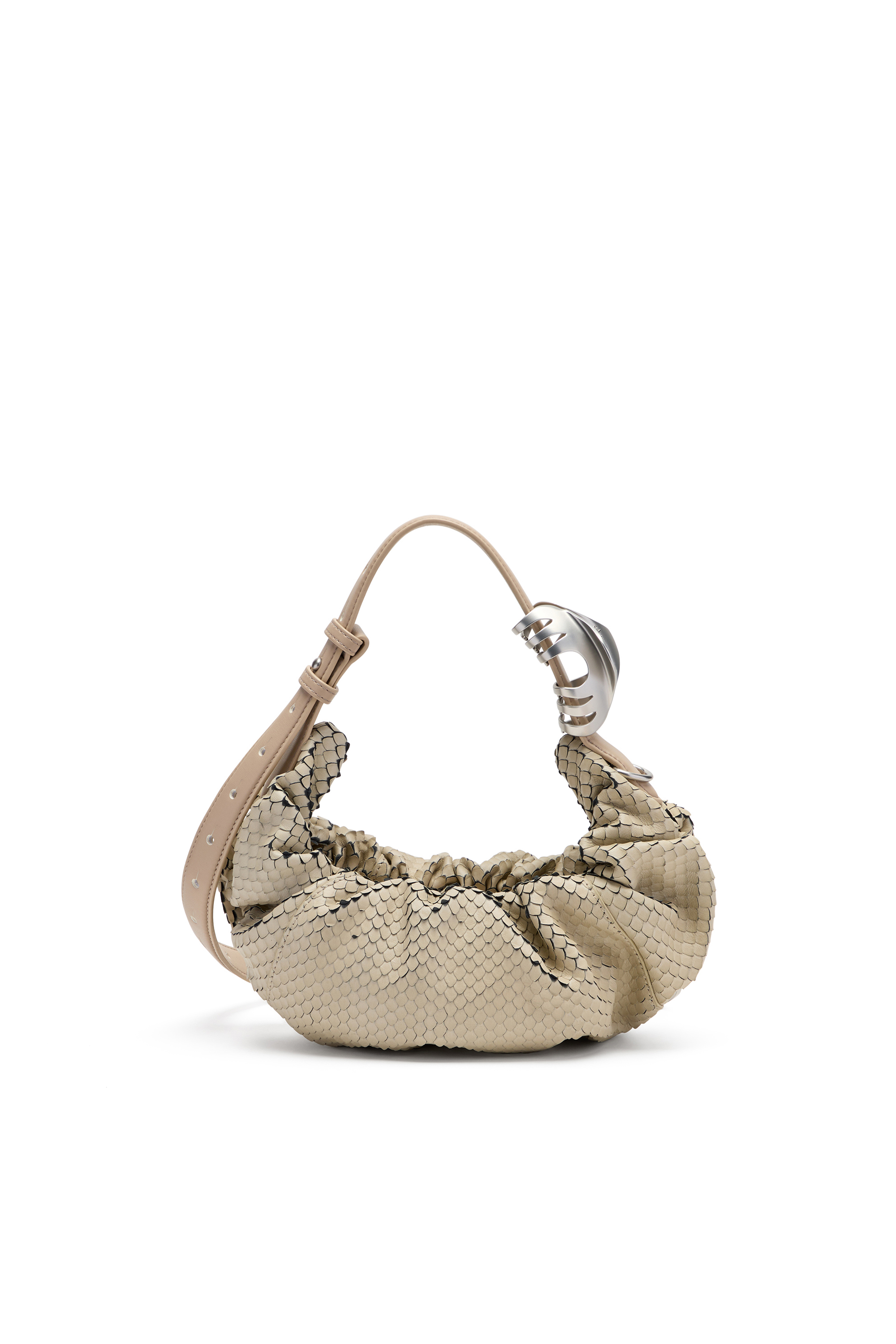Diesel - GRAB-D HOBO S, Grab-D-Sac hobo froiss&eacute; en cuir textur&eacute; Femme in Beige - 3