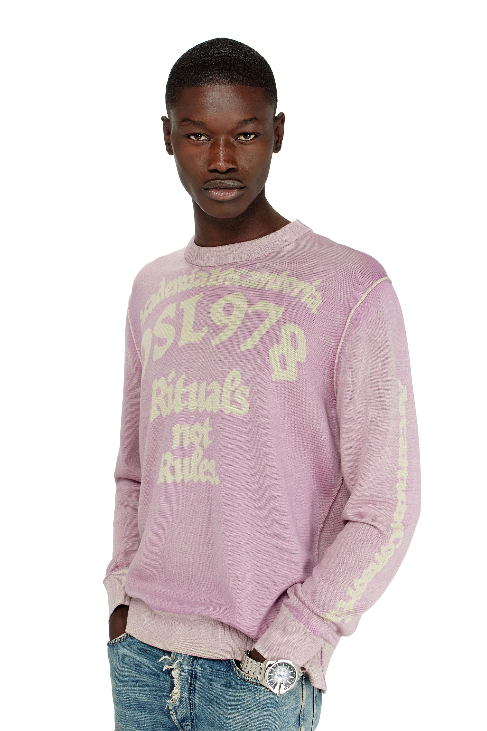 Men's Treated cotton jumper with slogan | Violet | Diesel US