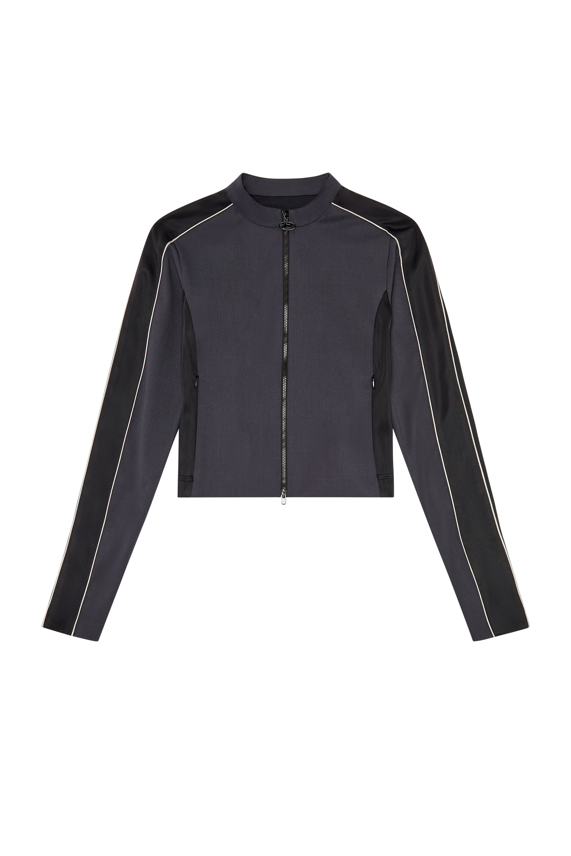 Diesel - G-FORT, Woman's Racer jacket in double-knit and wool blend in Black/Grey - 2