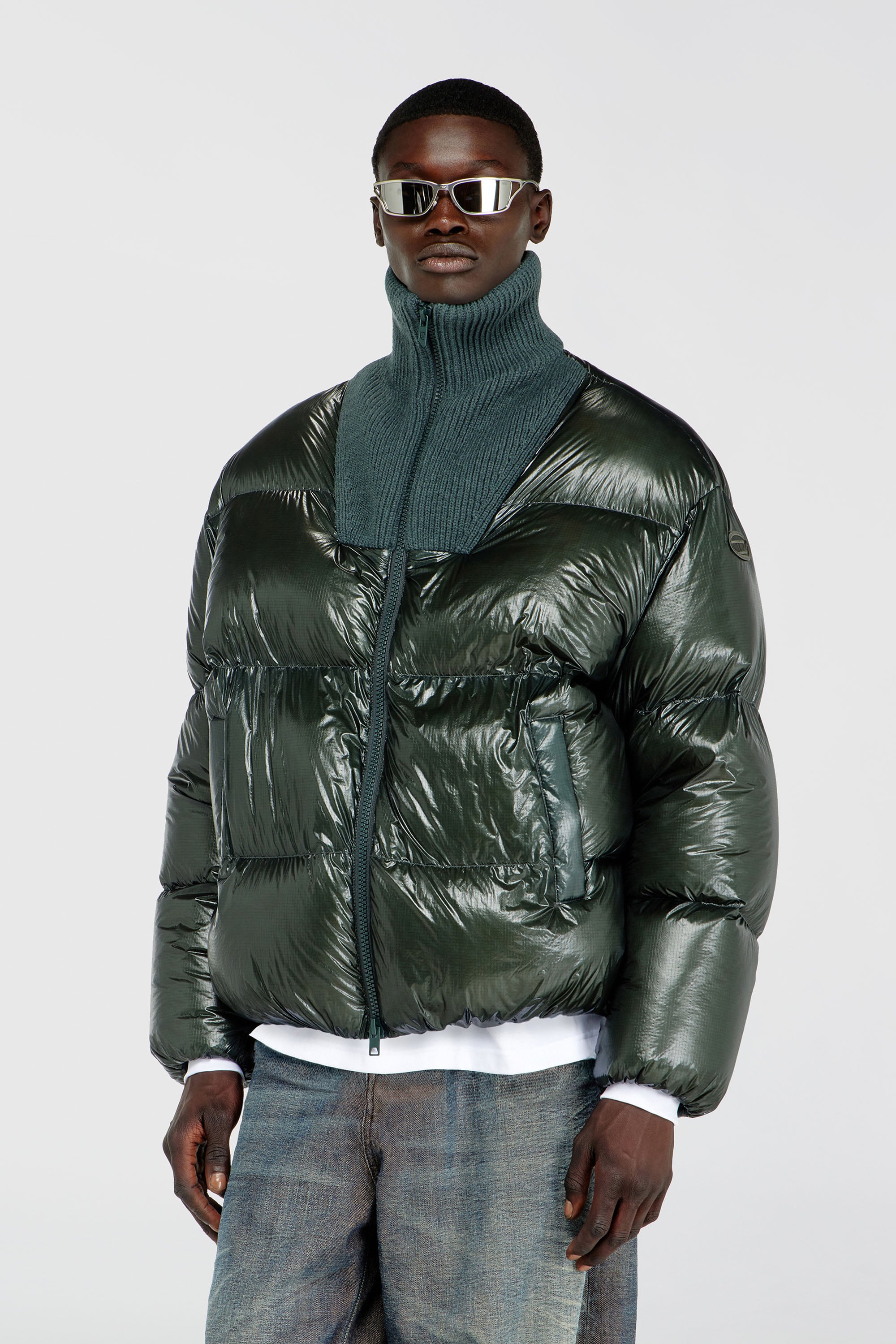 Diesel - W-RIBB, Doudoune en ripstop &agrave; col c&ocirc;tel&eacute; Homme in Vert - 1