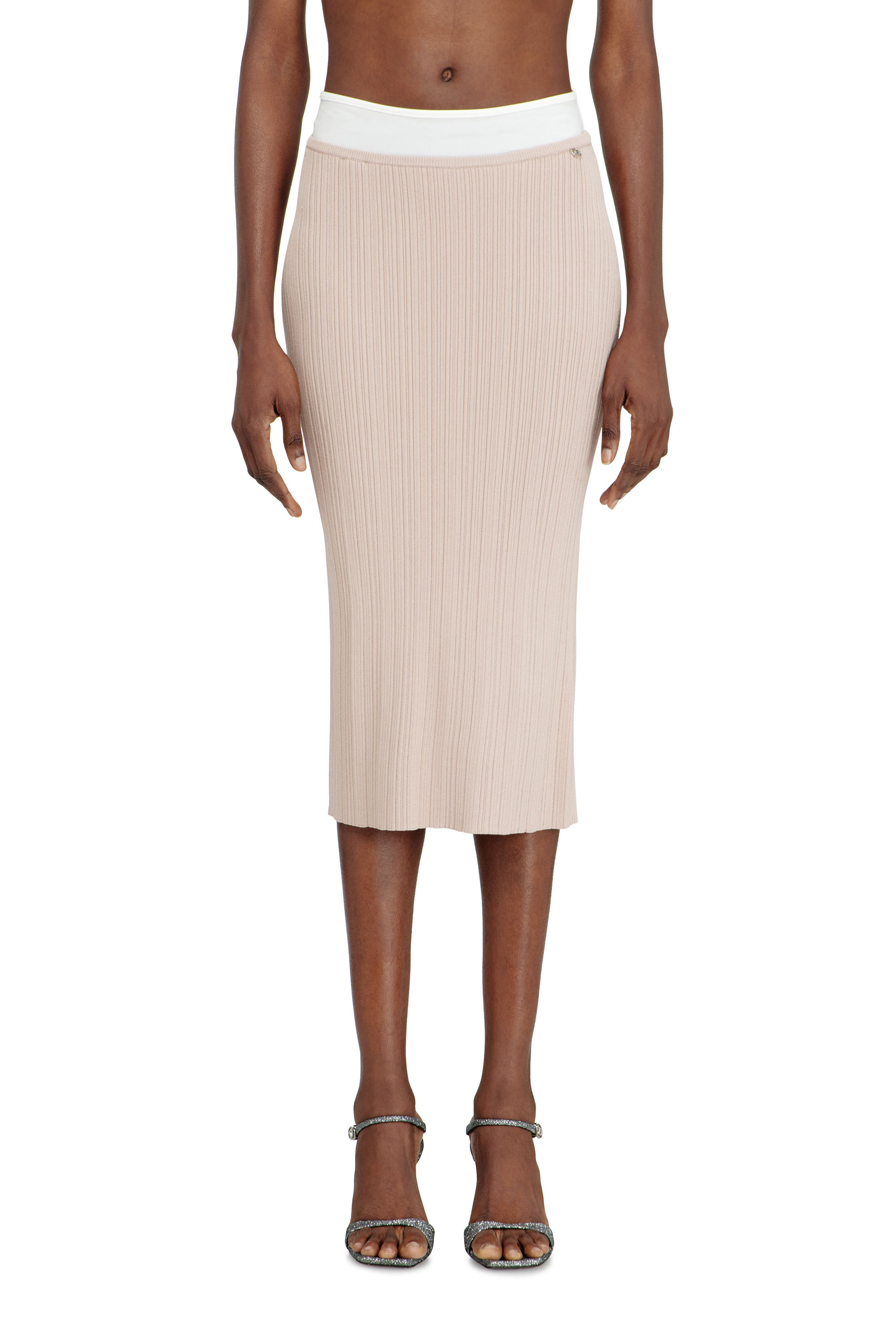 Diesel - M-ZINIA, Female's Ribbed knit skirt with contrast waistband in Pink - 3