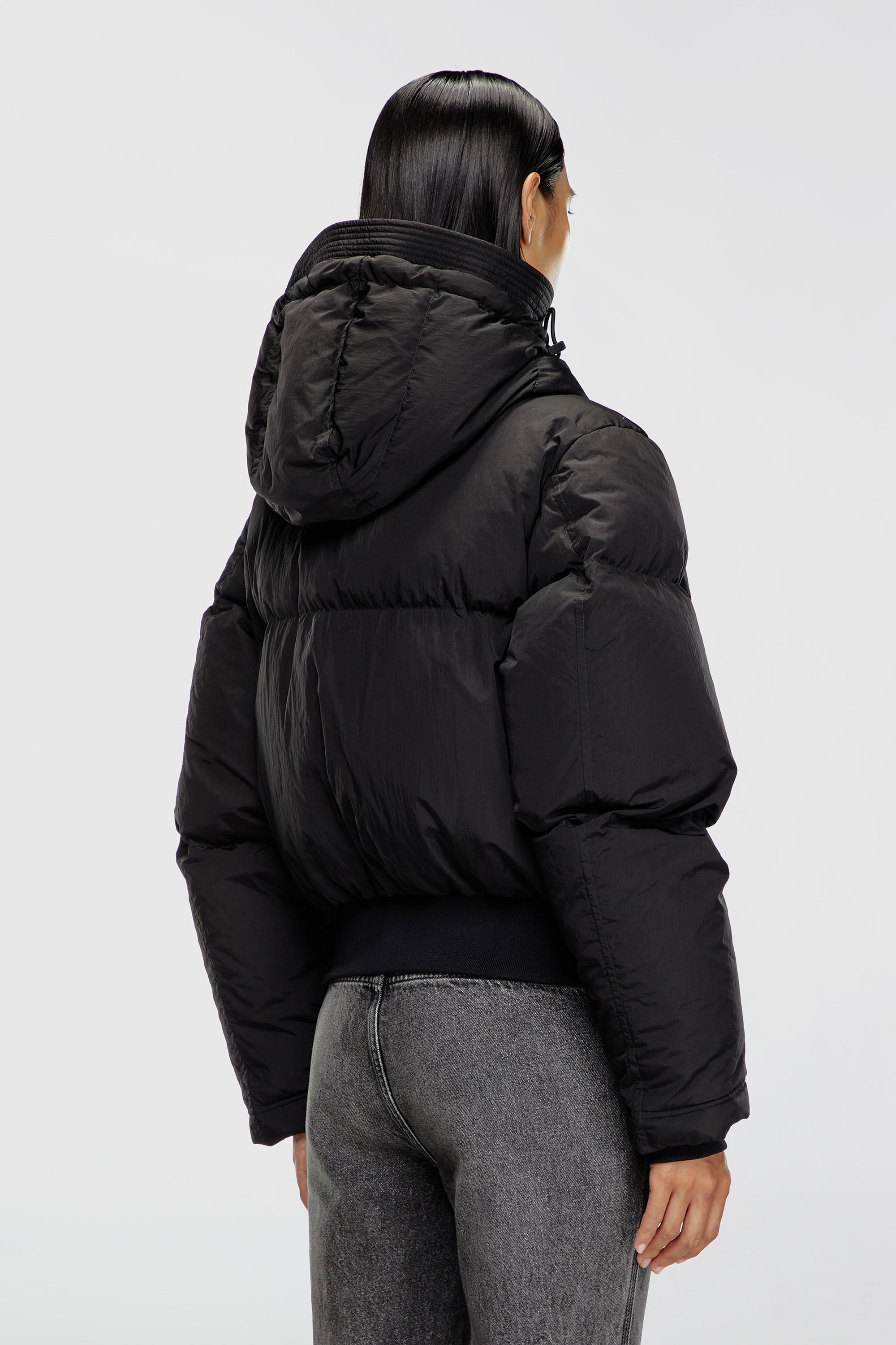 Women's Hooded down jacket in crinkled nylon | Black | Diesel