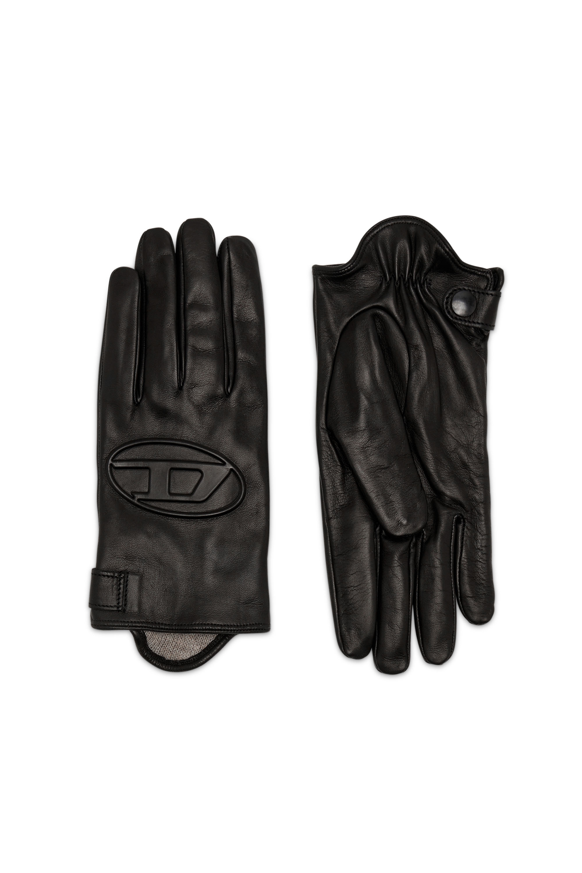 Women's Leather gloves with 3D Oval D logo | Black | Diesel