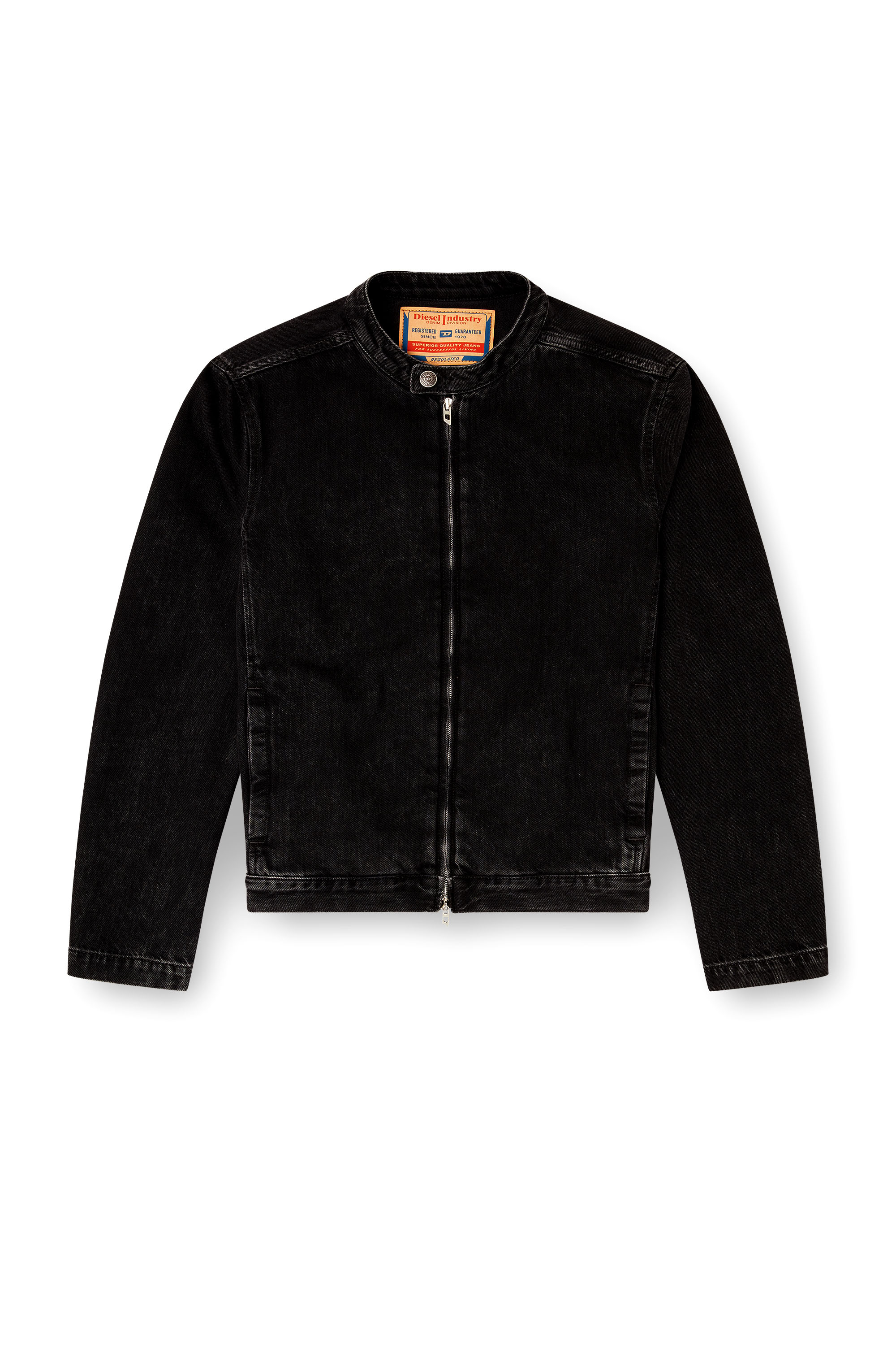 Diesel - D-GLORY, Chaqueta moto de denim con lavado oscuro Hombre in Negro - 3