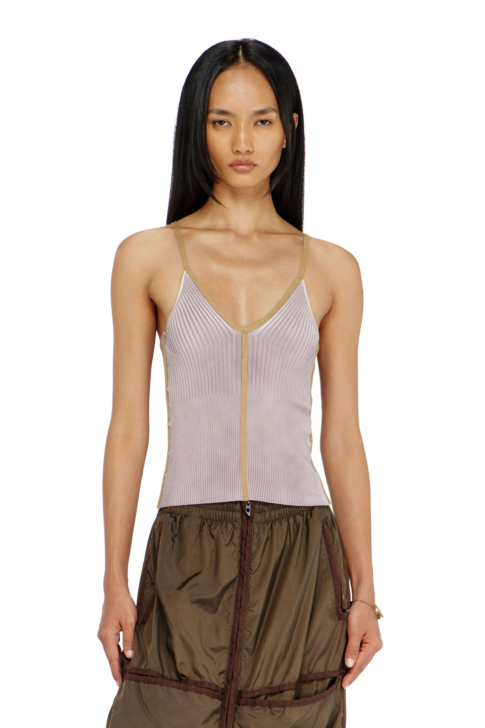 Diesel - M-SARMITE, Woman's Rib-knit cami top with contrast bands in null - 1