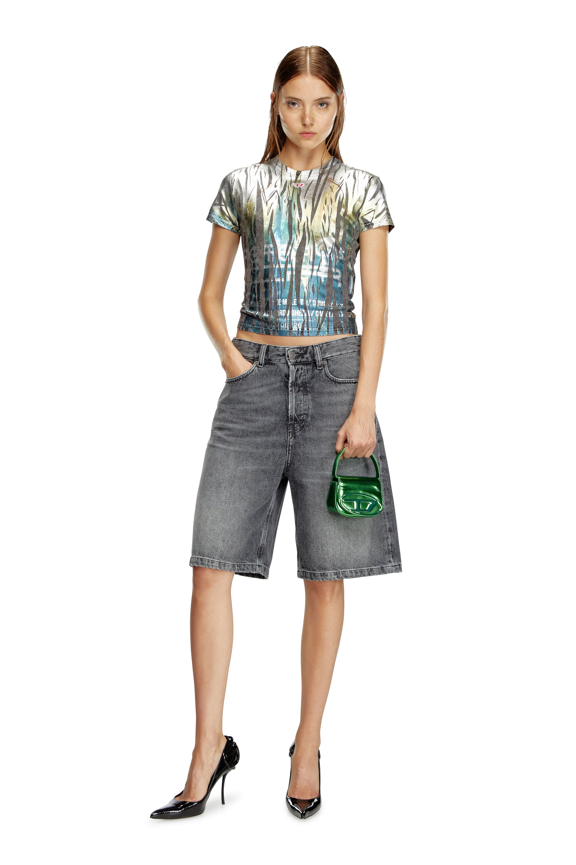 Diesel - 1DR-XS-S, Woman's 1DR-XS-S-Iconic mini bag in mirrored leather in Green - 2