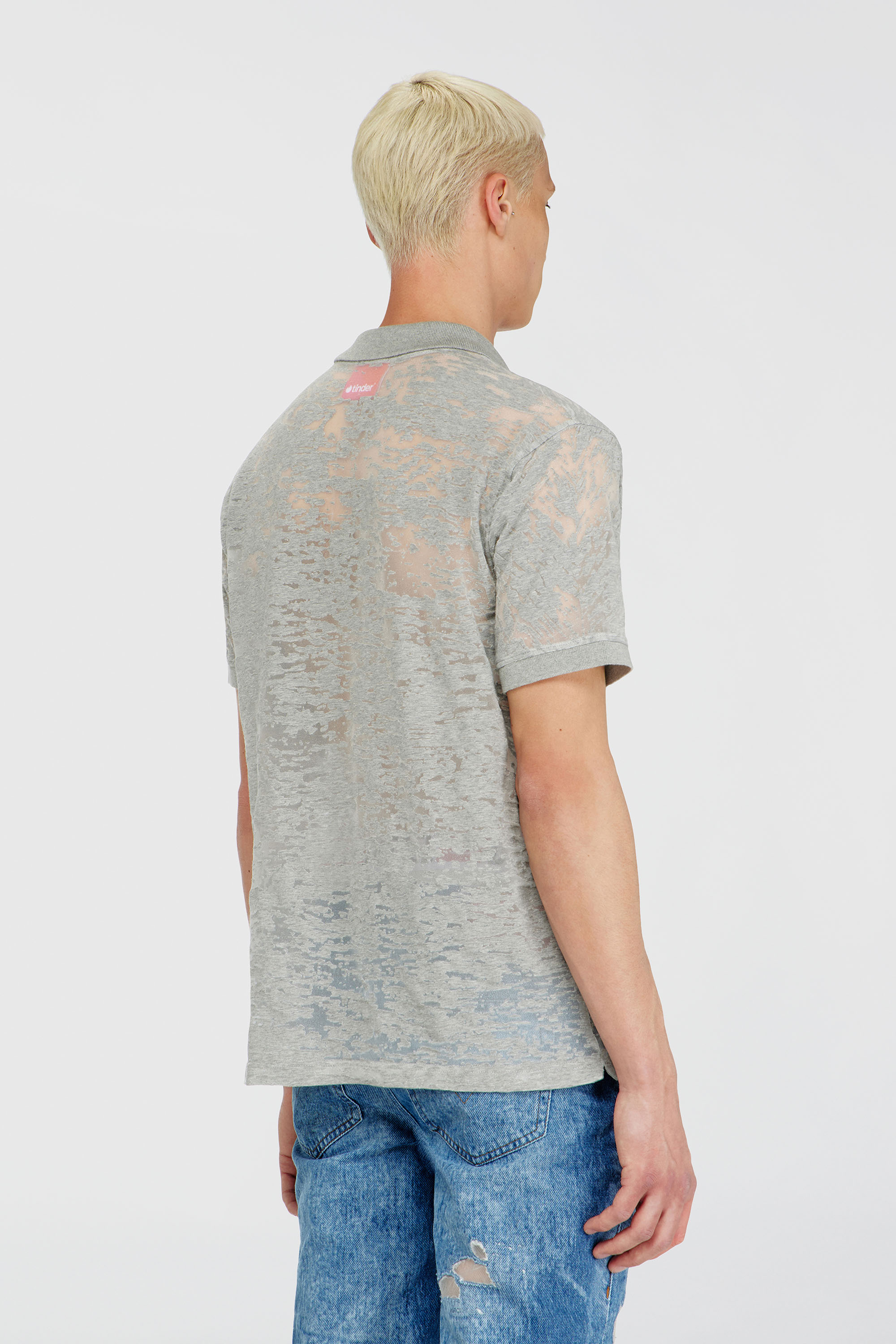 Diesel - PR-T-REJUST, Male's Polo shirt in all-over devor&eacute; jersey in Light Grey - 4