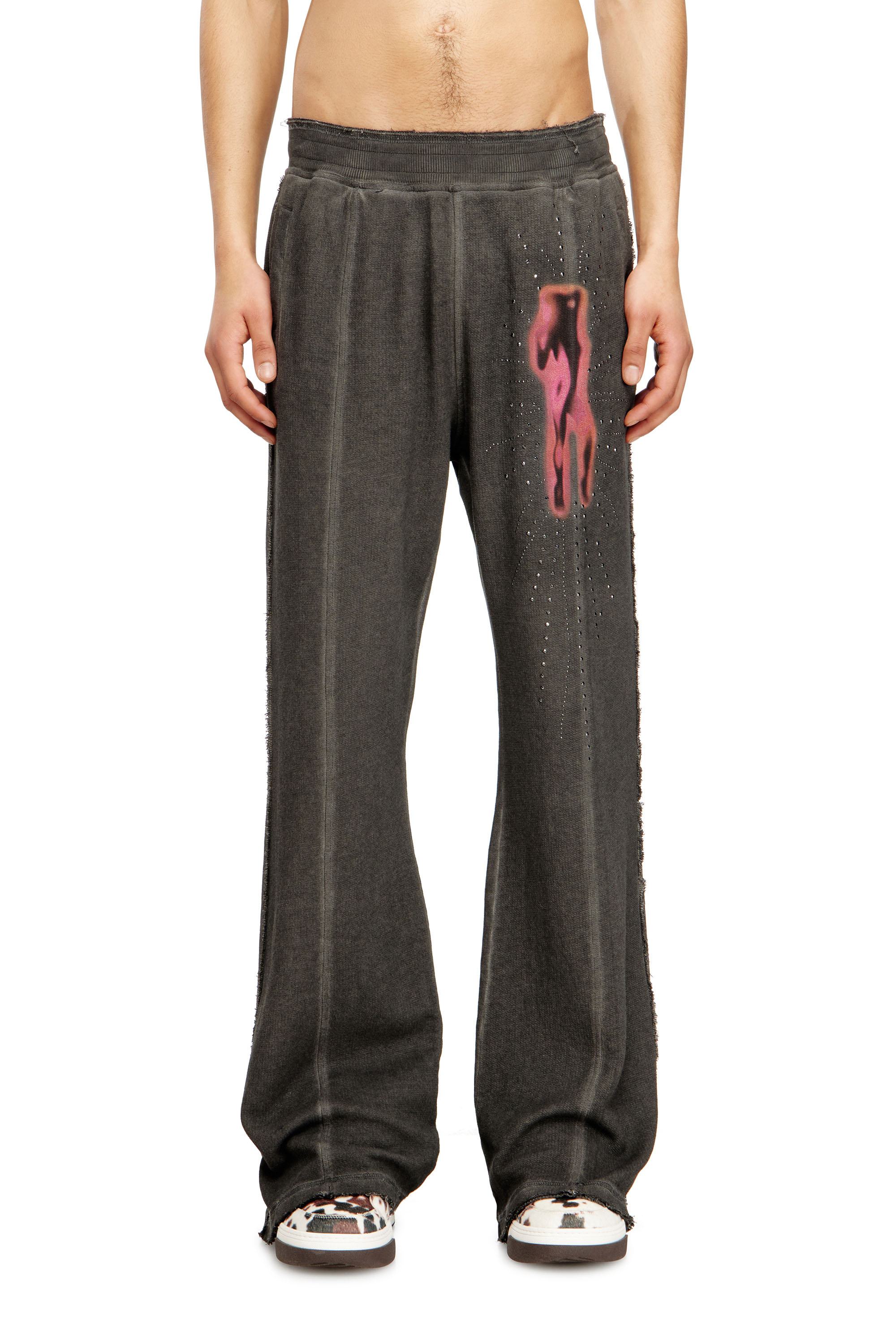 Diesel - P-QUINN, Man's Sweatpants with studs and graphic print in Grey - 3