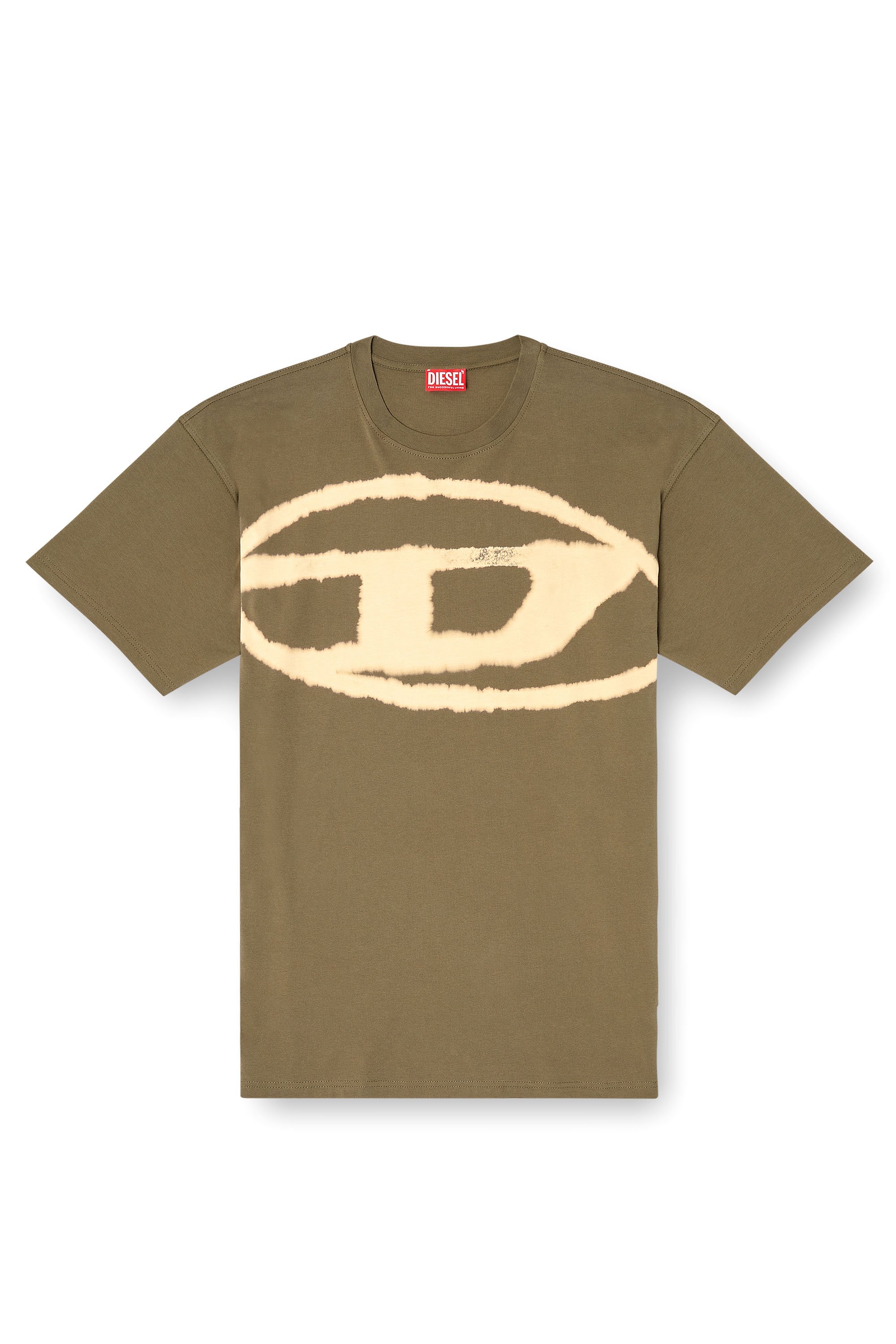 Diesel - T-BOXT-BLEACH, Man's T-shirt with bleached Oval D logo in Military Green - 3