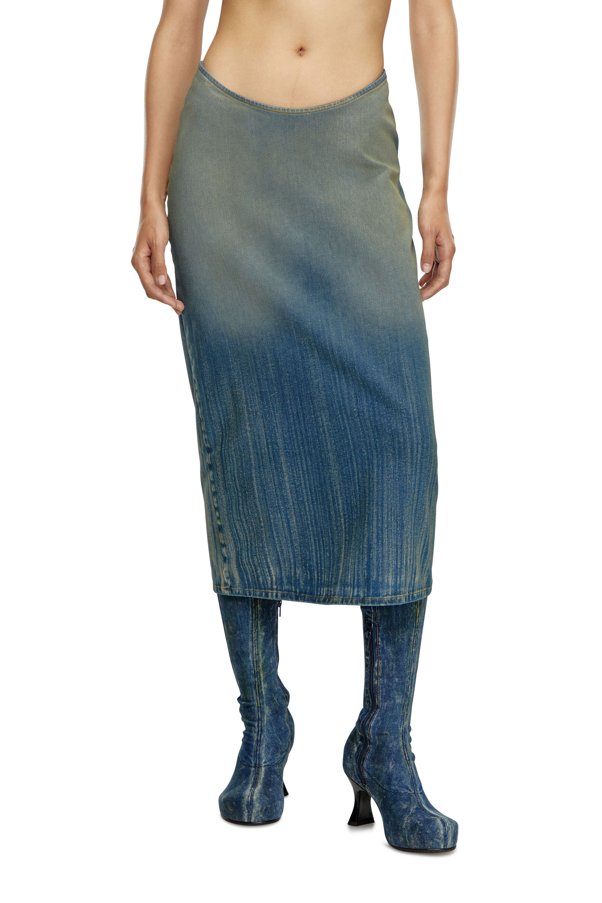 Diesel - DE-MAURY-S, Female's Pencil skirt in light streaky denim in Medium Blue - 1