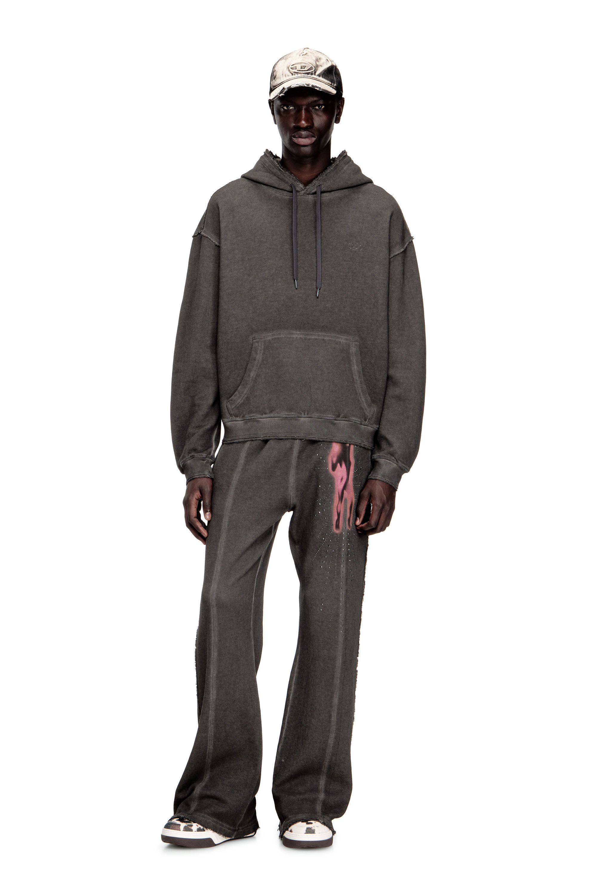 Diesel - S-QUINN-HOOD, Man's Hoodie with print and studs in Grey - 1