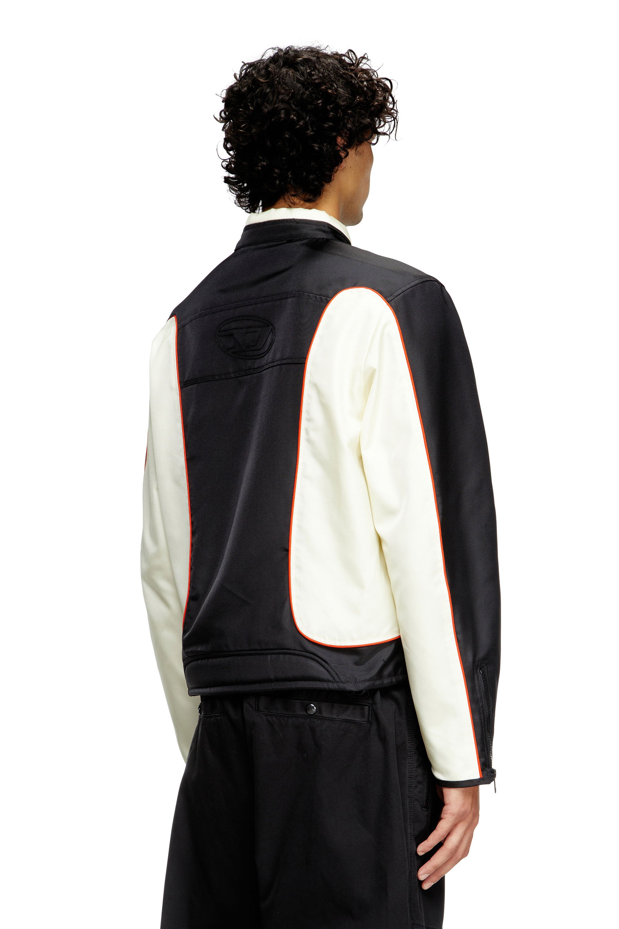 Diesel - J-BLINK-A, Male's Colour-block biker jacket with piping in White/Black - 5