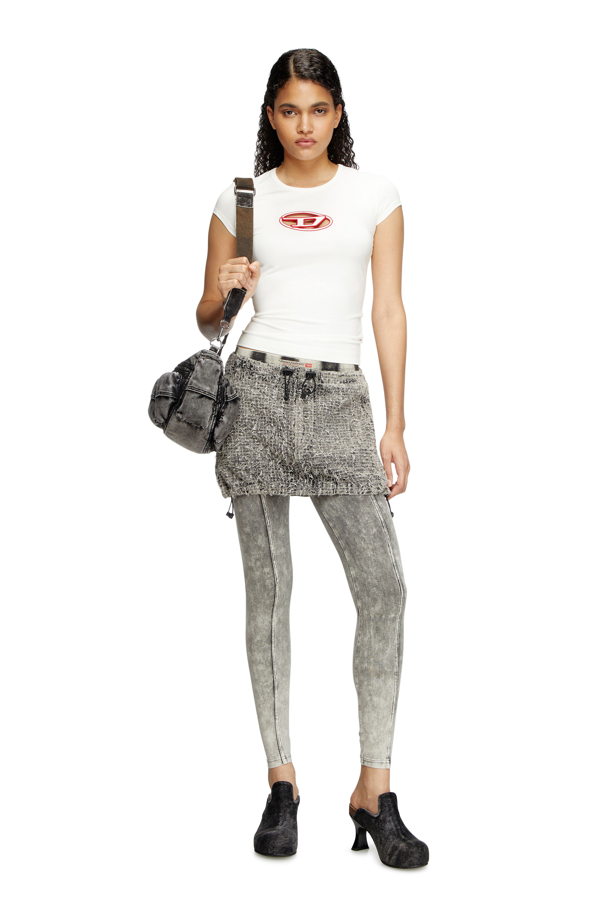 Diesel - T-ANGIE, Female's T-shirt with peekaboo logo in White/Red - 3