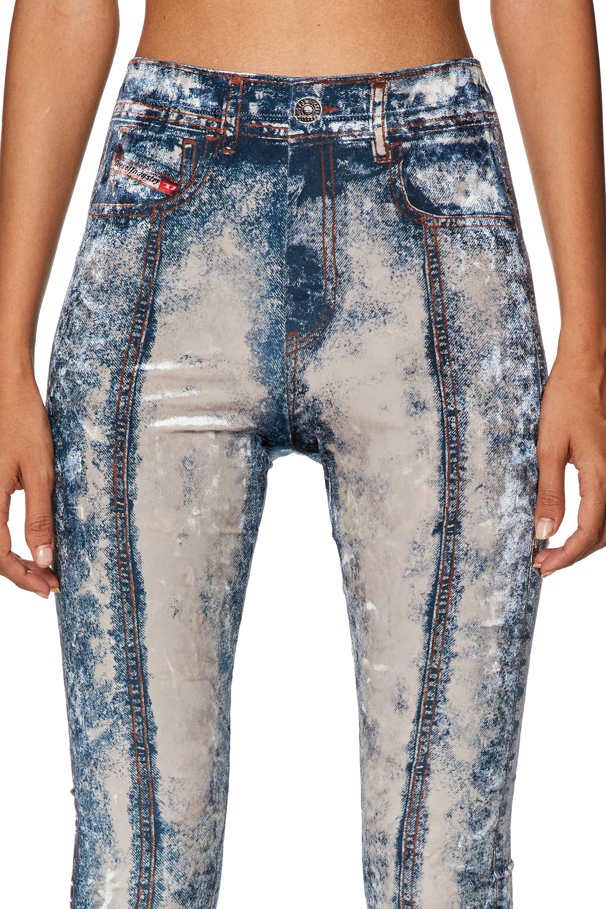 Women's Chenille leggings with denim print | Blue | Diesel