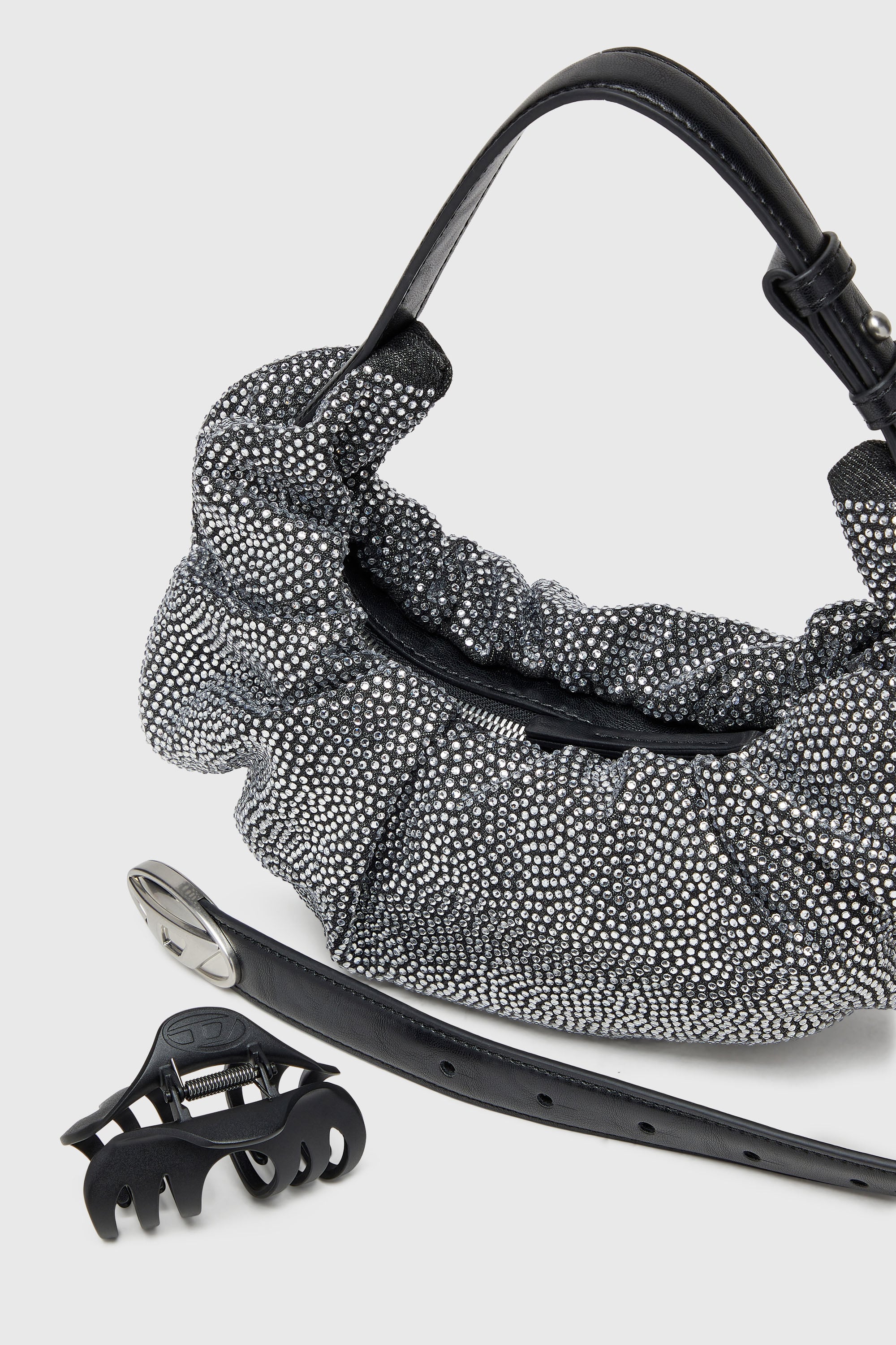 Women's Grab-D S-Small scrunched hobo bag in crystal denim | Black