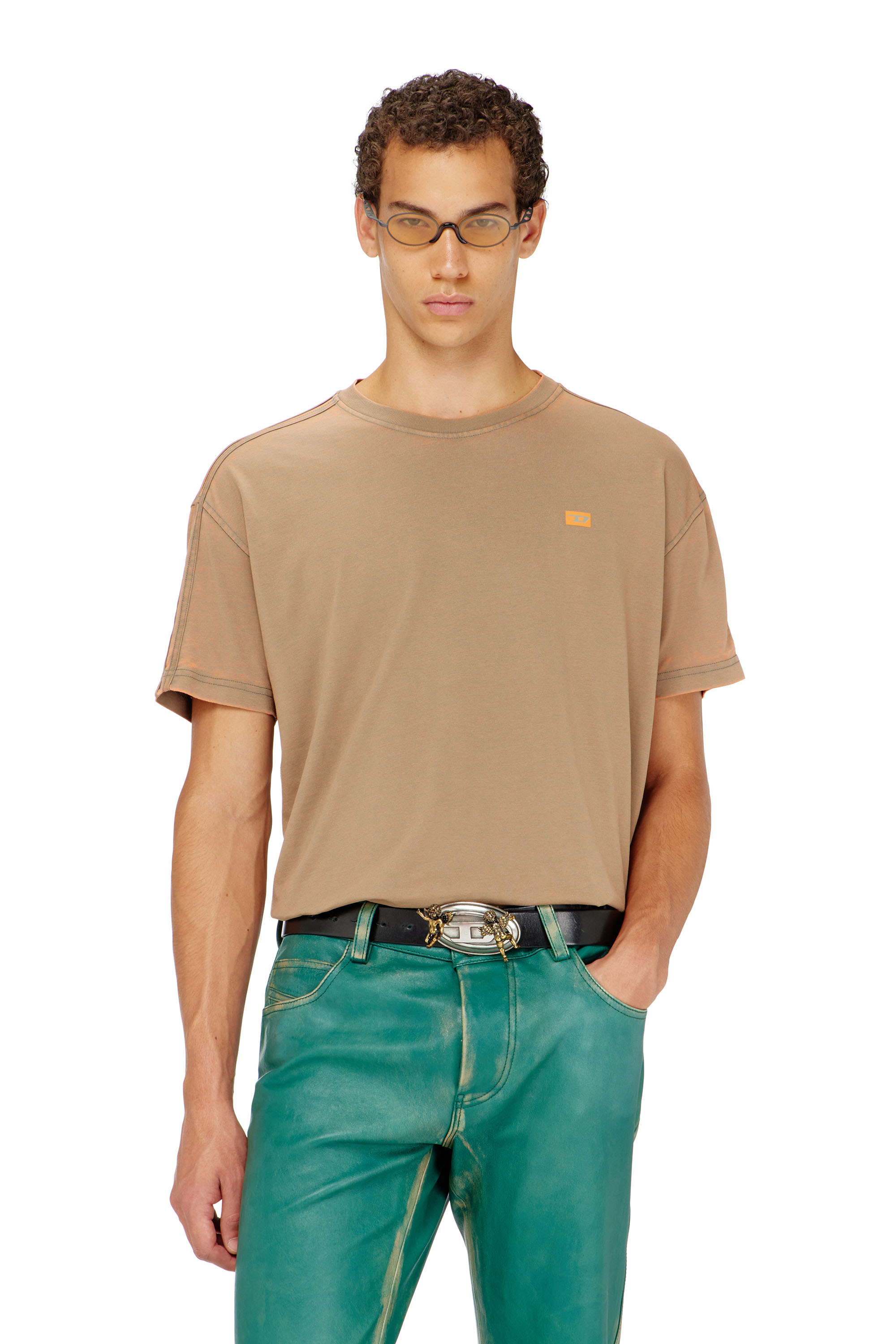 Diesel - T-WAYAN, T-shirt manches longues en jersey burnout Homme in Marron - 1