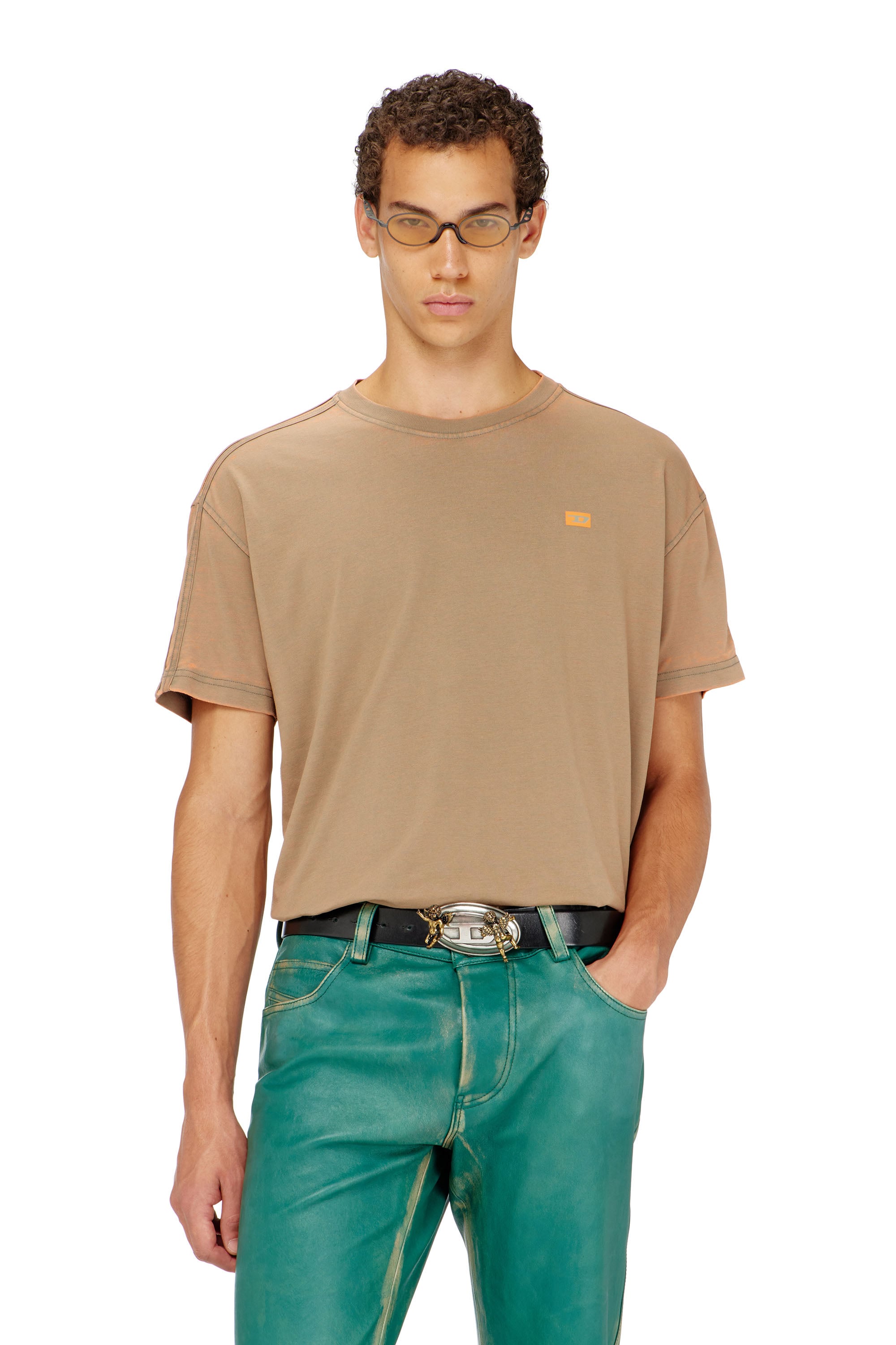 Diesel - T-WAYAN, T-shirt manches longues en jersey burnout Homme in Marron - 3