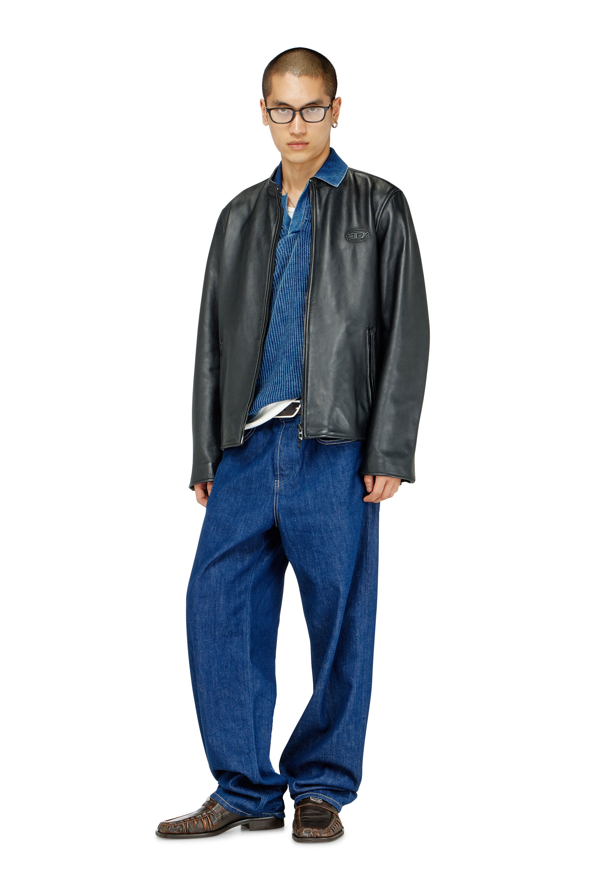 Diesel - L-TAD-WRD, Man's Biker jacket in waxed leather in Black - 2