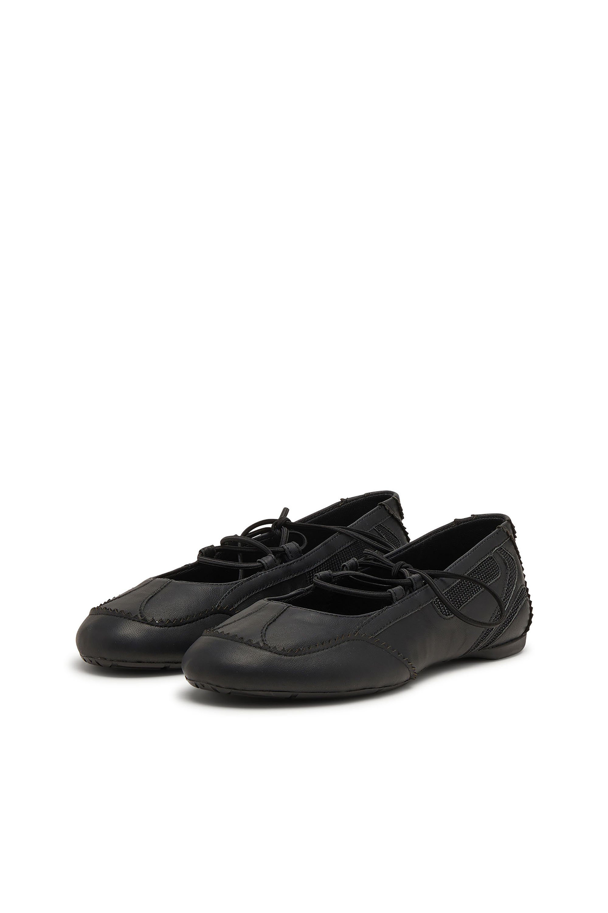 Diesel - D-MILE BALLERINA LACE UP W, Woman's D-Mile-Lace-up ballet flats in leather and mesh in Black - 3