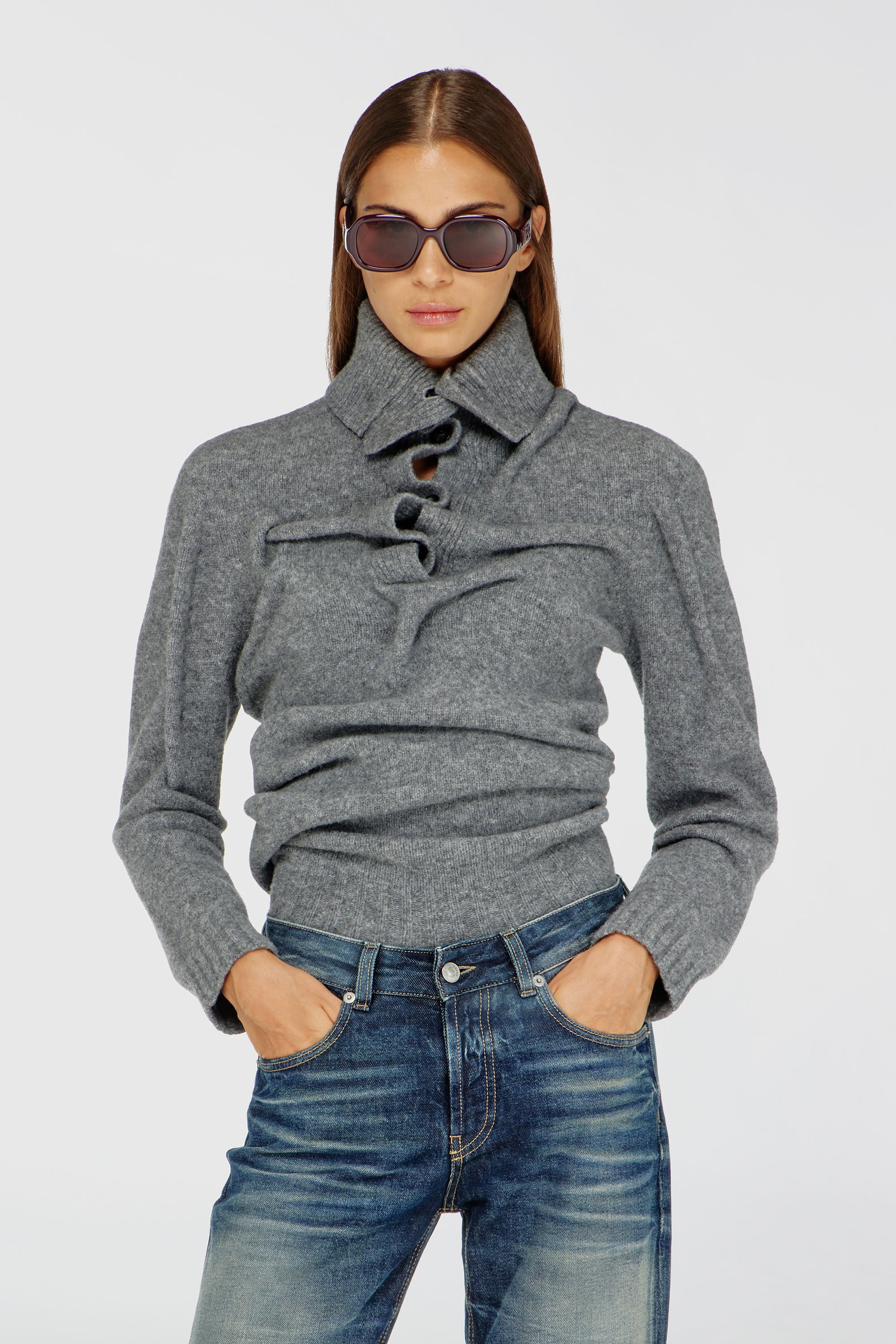 Diesel - M-AMARY, Jersey con cuello de botones en punto hervido arrugado Mujer in ToBeDefined - 1