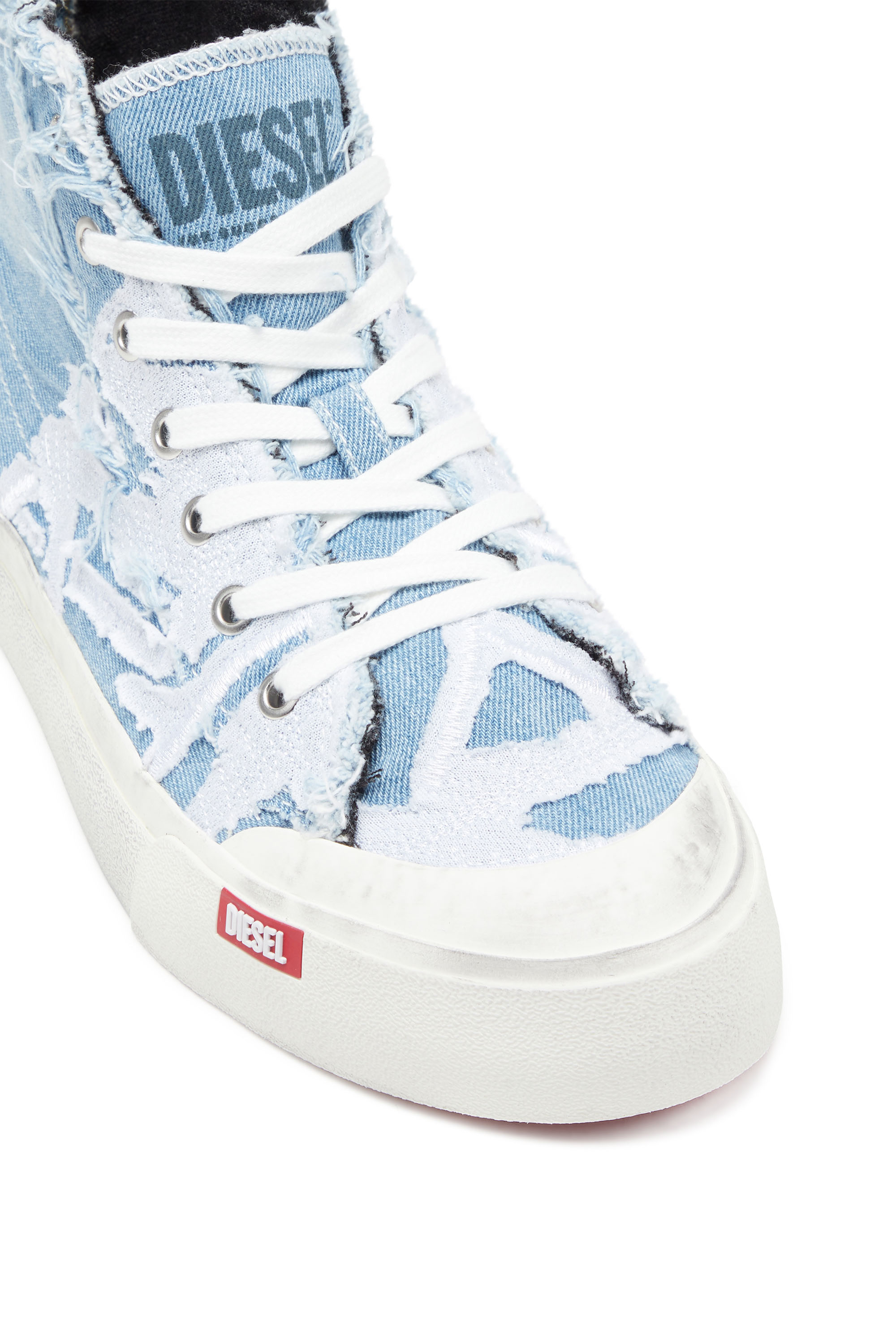 Diesel - S-ATHOS MID, Man's S-Athos Mid-Destroyed gauze and denim high-top sneakers in Azure - 6