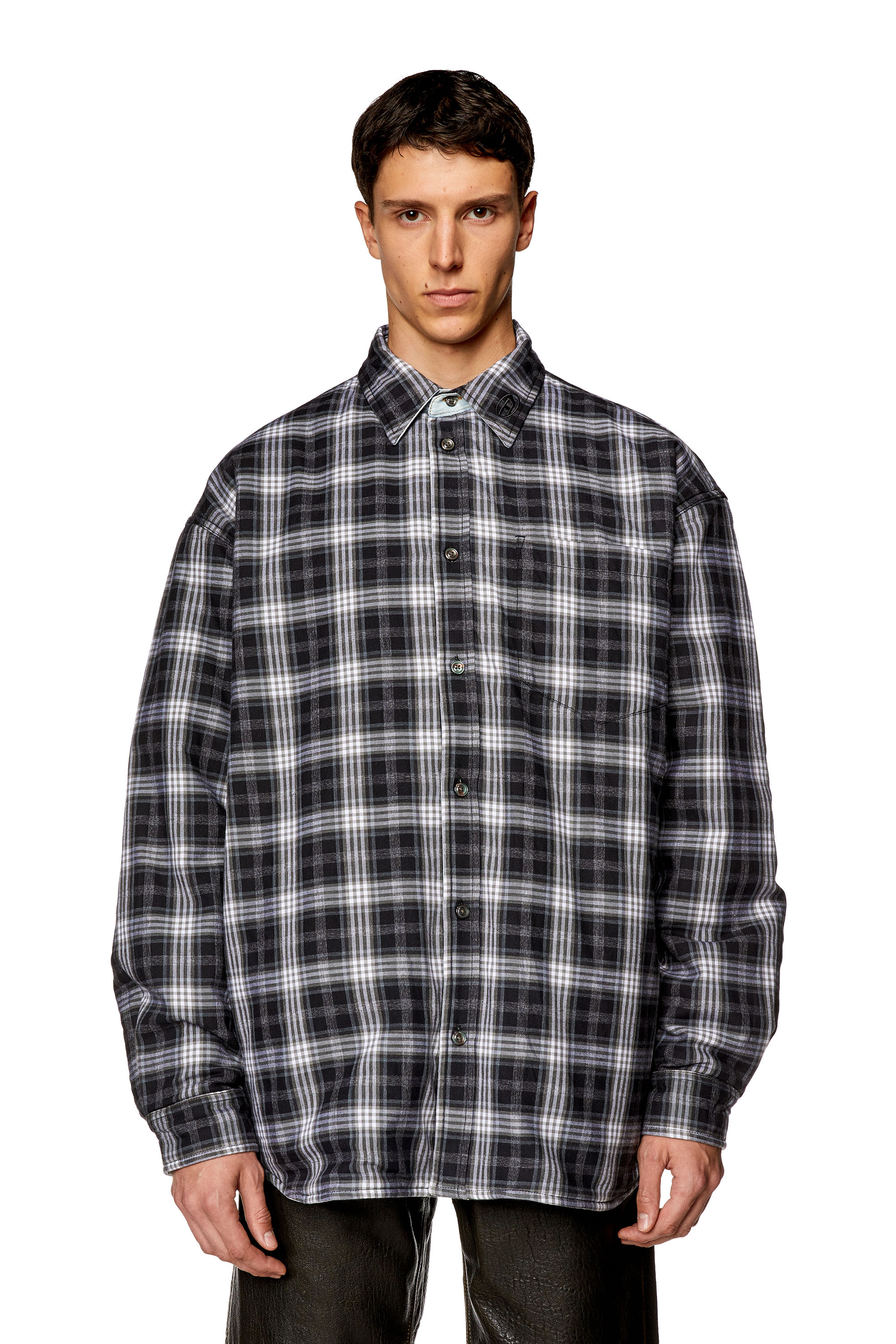 Diesel - S-DEWNY-DOUBLE-CHECK-A, Man's Reversible padded overshirt in Black/White - 6