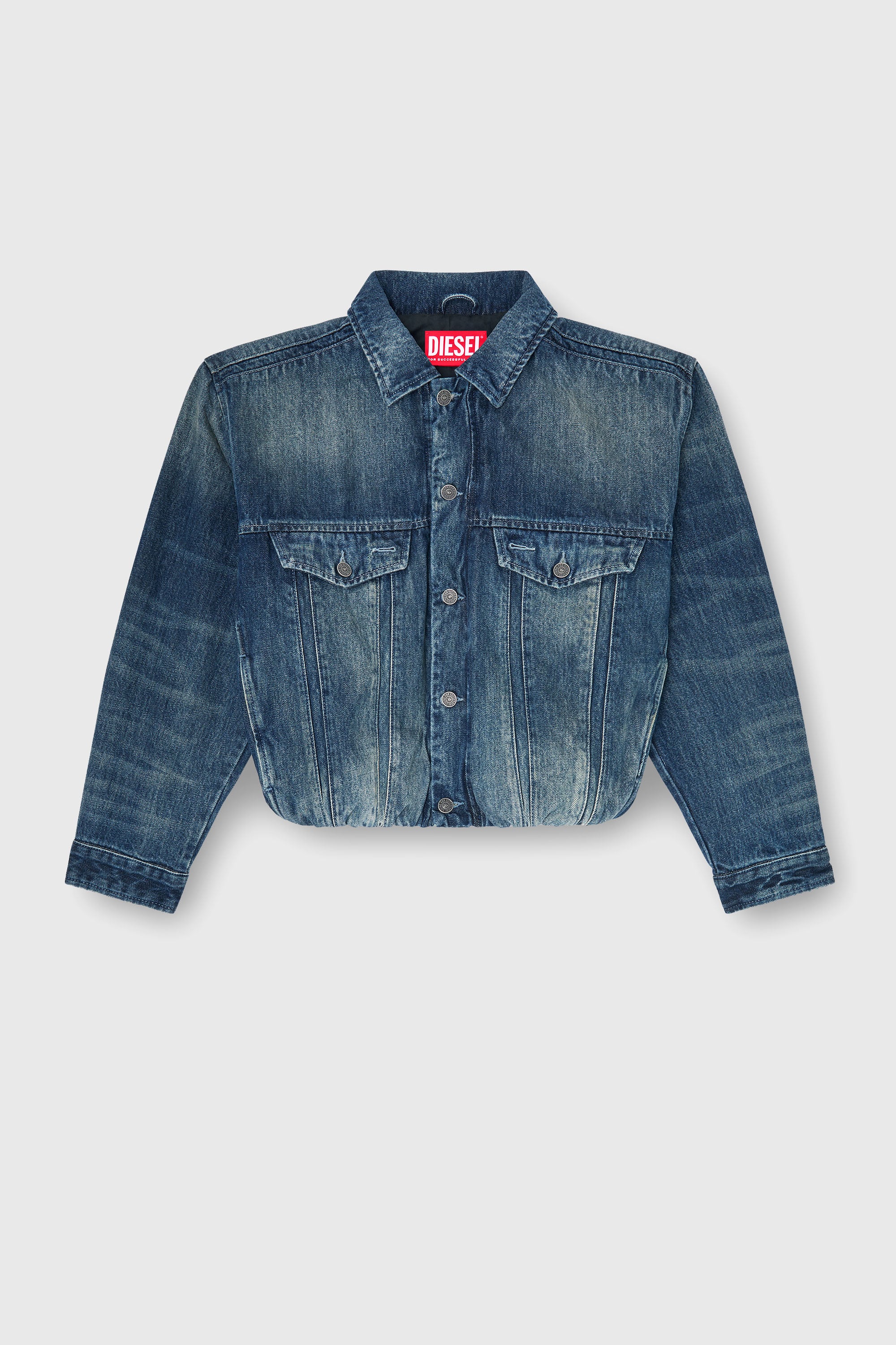 Diesel - DE-MORVI-FSJ, Veste trucker en denim avec taille &eacute;lastiqu&eacute;e Femme in Bleu - 2