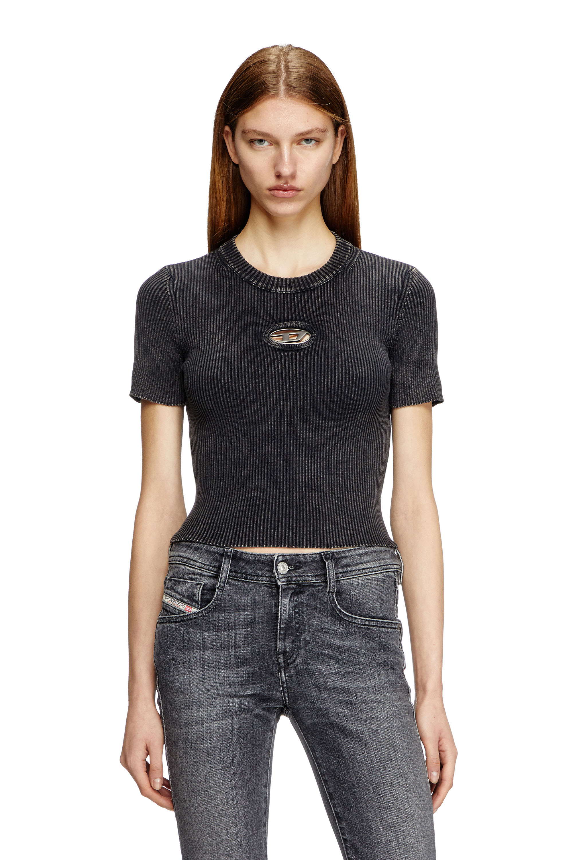 Diesel - M-ANCHOR-A-SS, Top de manga corta con logotipo recortado Mujer in Gris - 1