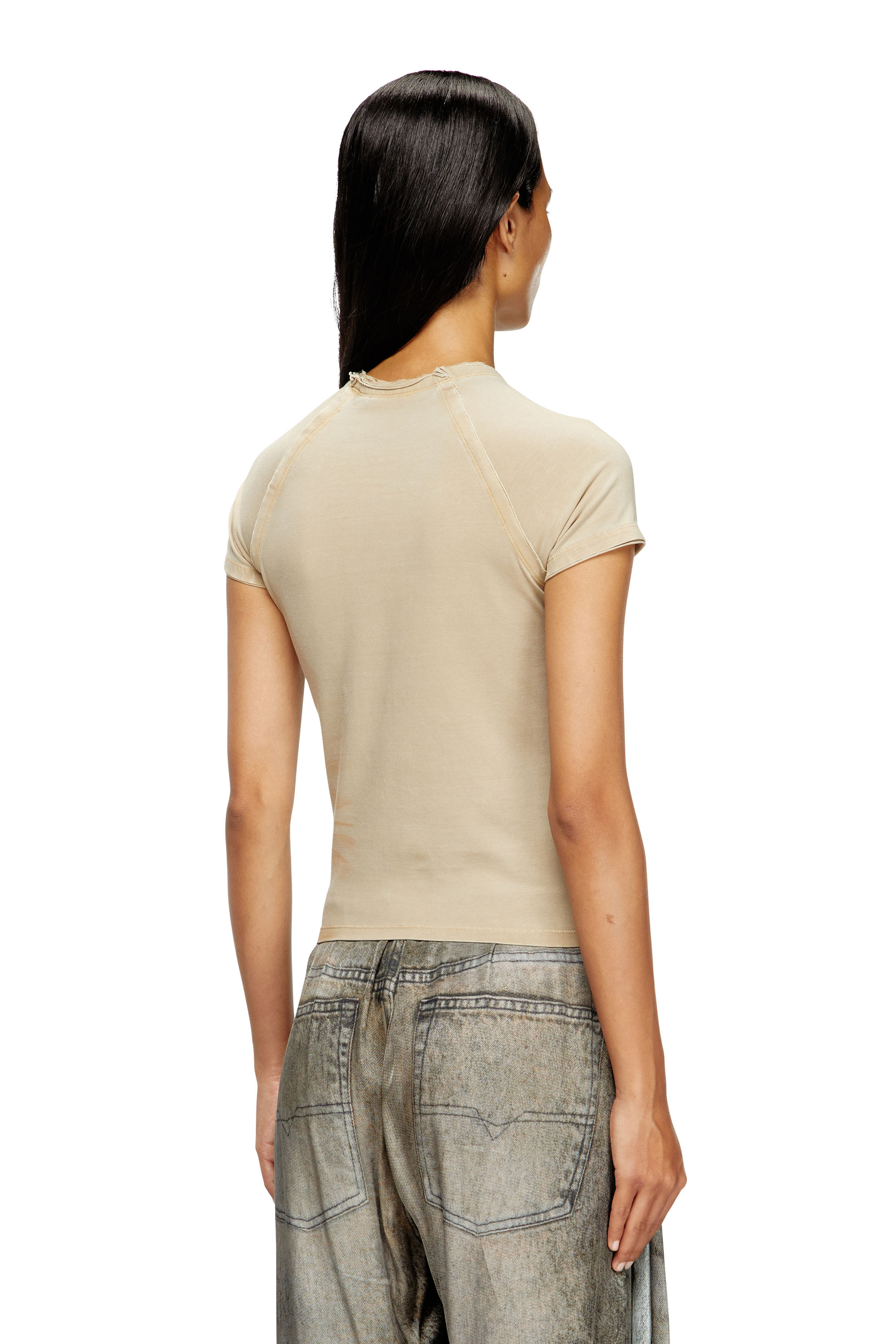 Diesel - T-ROWEENA, Female's Phoenix T-shirt with rhinestones in Light Brown - 4