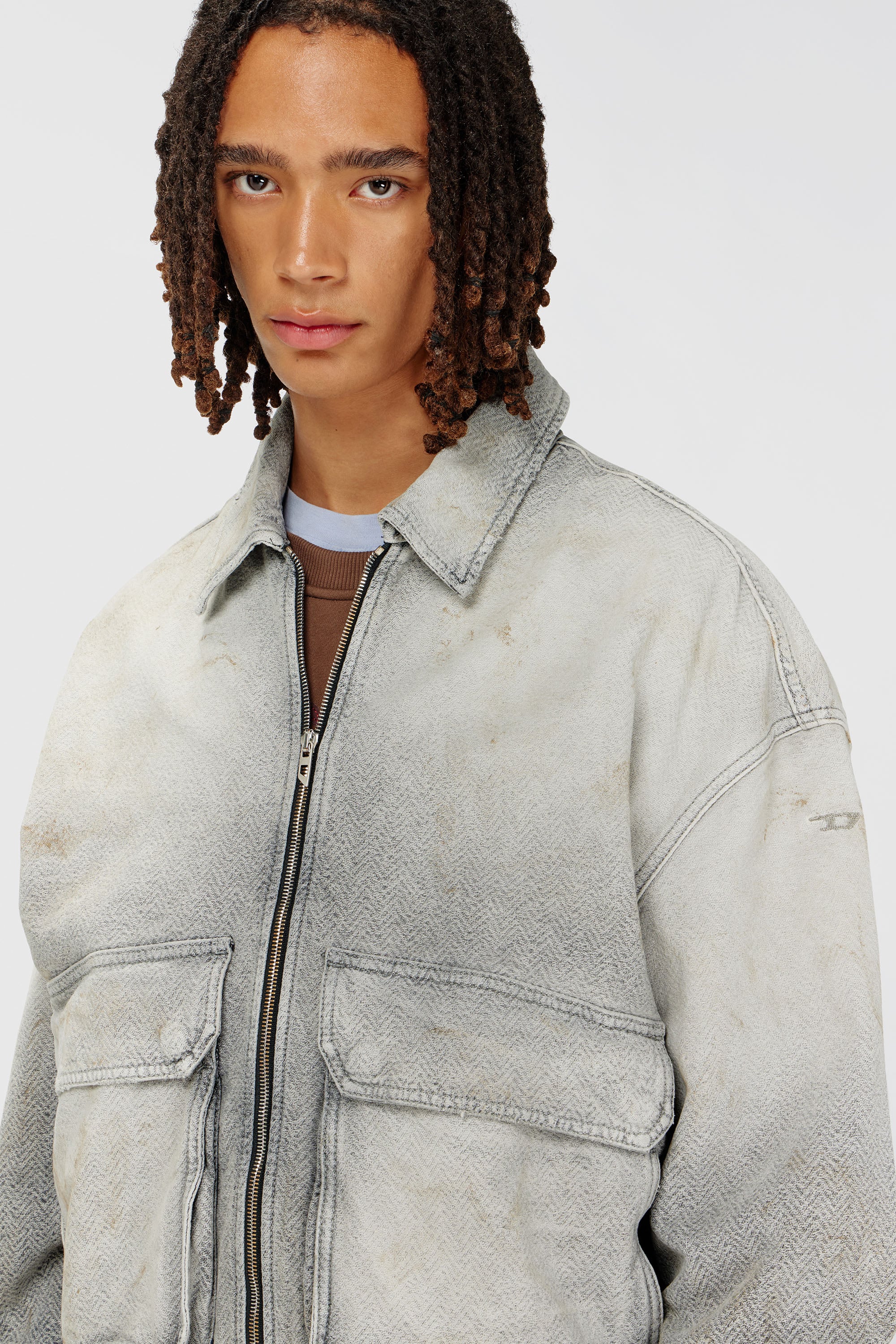 Diesel - D-KURZ, Unisex's Jacket in distressed herringbone denim in Light Grey - 4