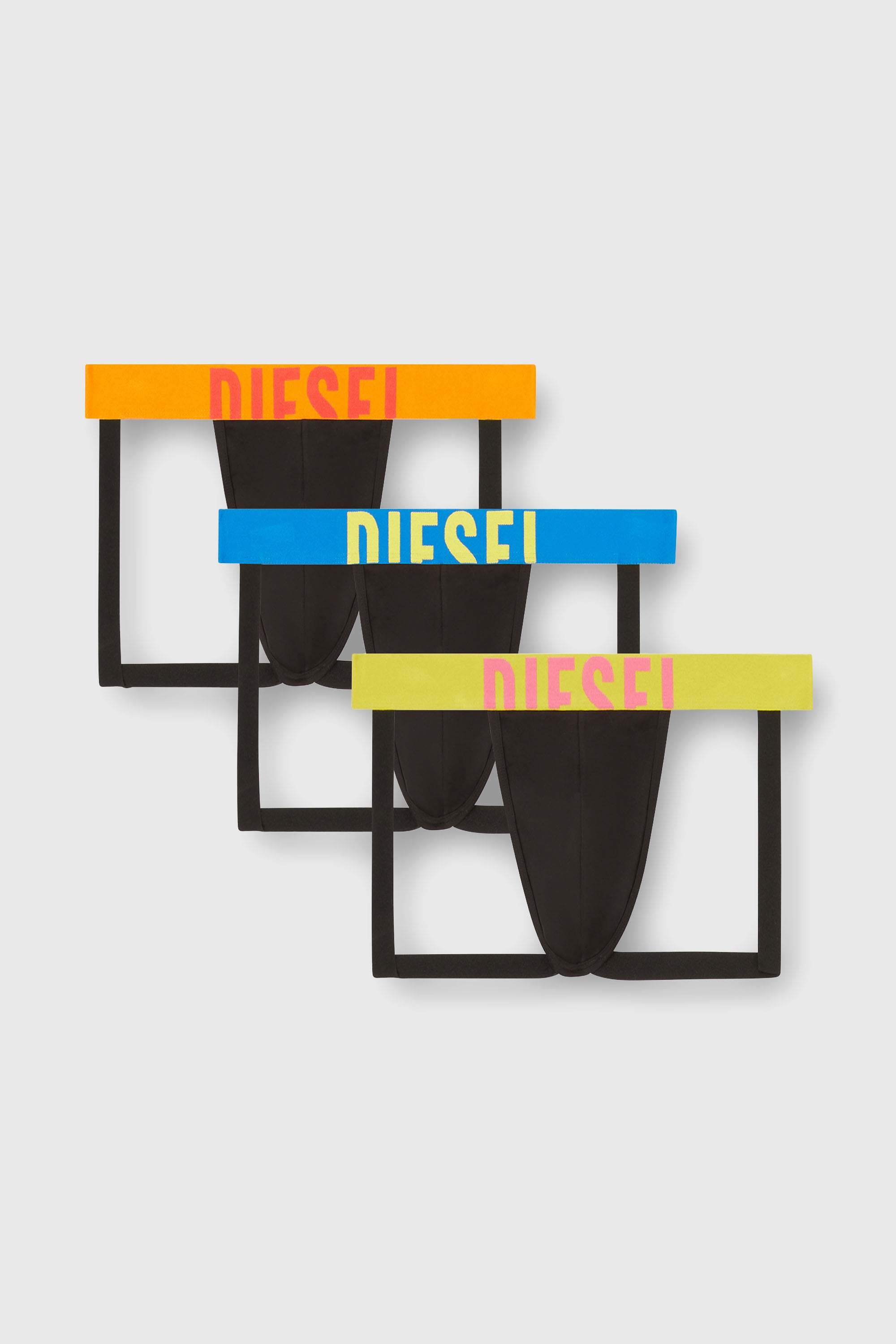 Diesel - JOCKY-D-POP-3PACK, Man's 3-pack jockstraps with contrast waistband in Black/Green - 1