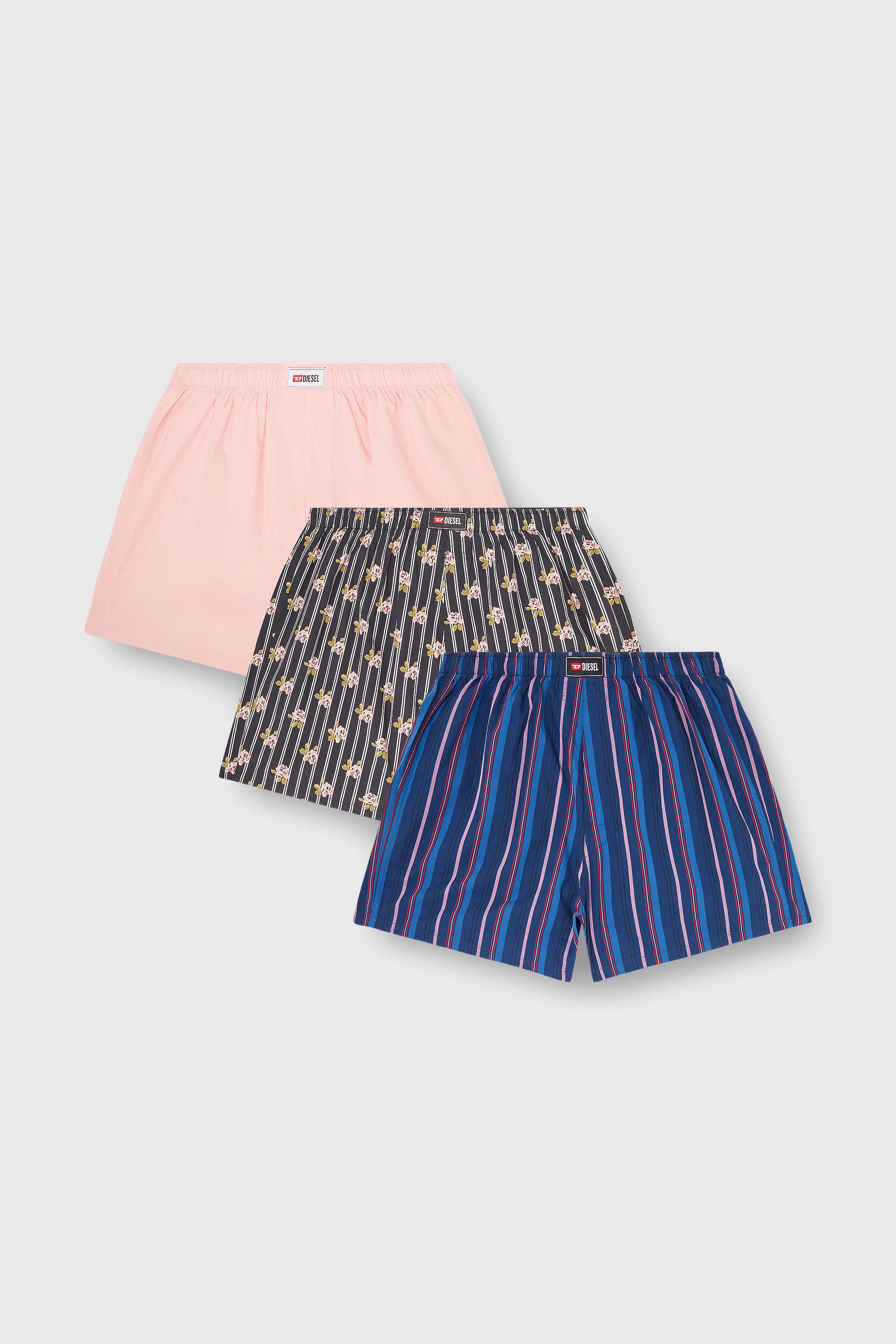 Diesel - RYAN-D-CORE-3PACK, Male's 3-pack cotton boxers solid stripe floral in Blue/Pink - 1
