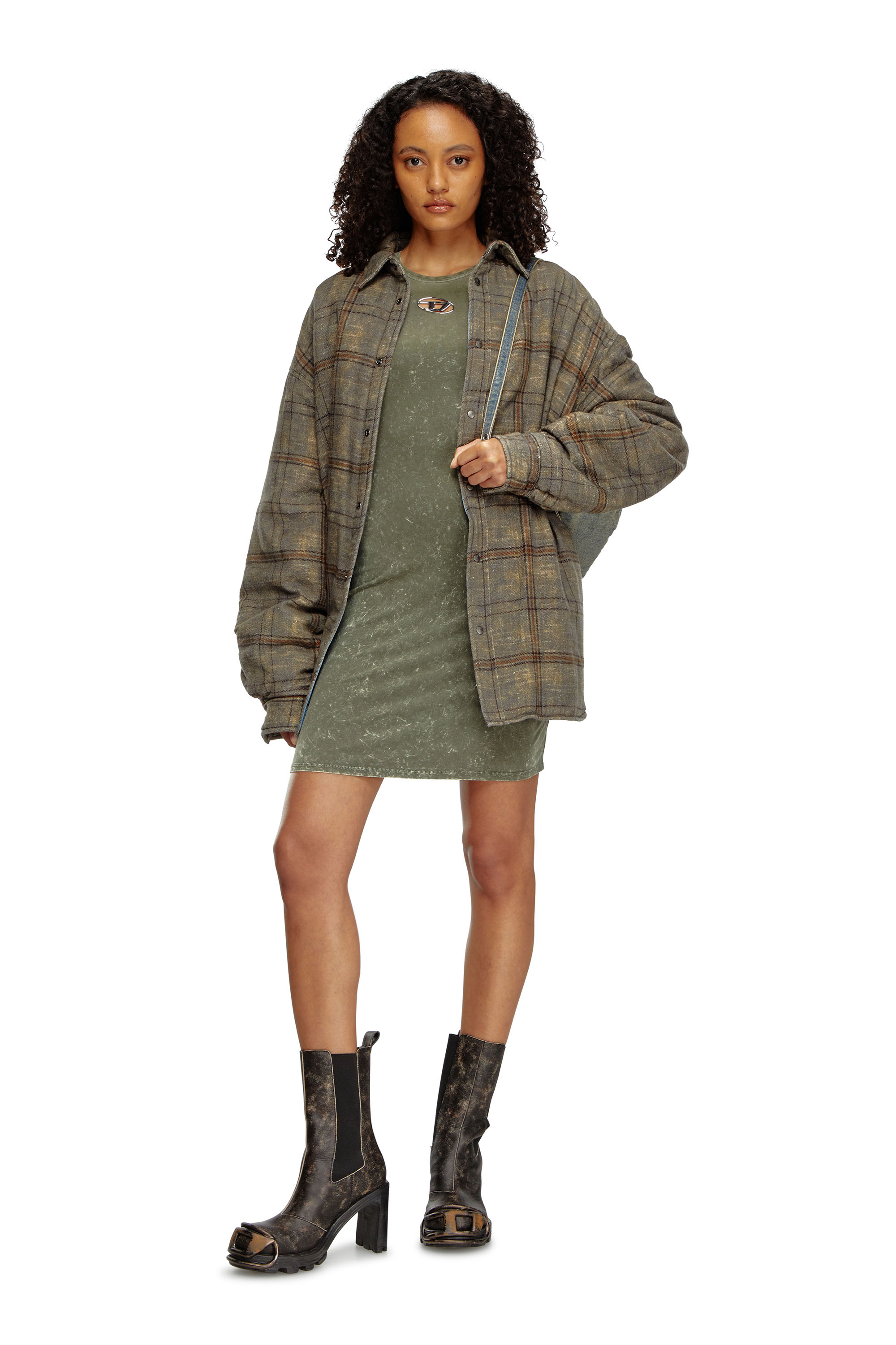 Diesel - D-ANGIEL-P1, Female's Short dress in marbled stretch jersey in Olive Green - 1