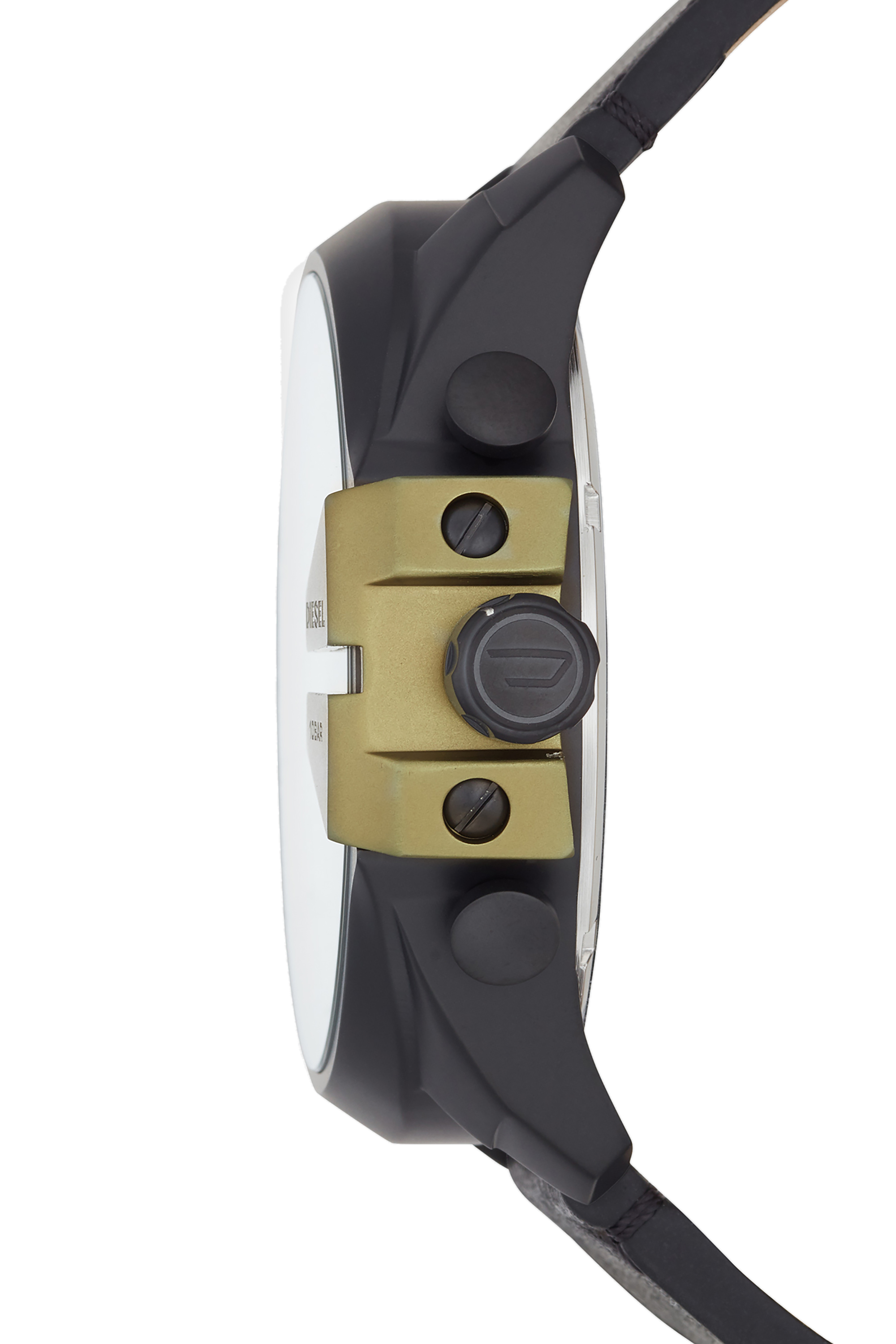 Diesel - DZ4495, Man's Mega Chief analog black leather watch in Black/Green - 2