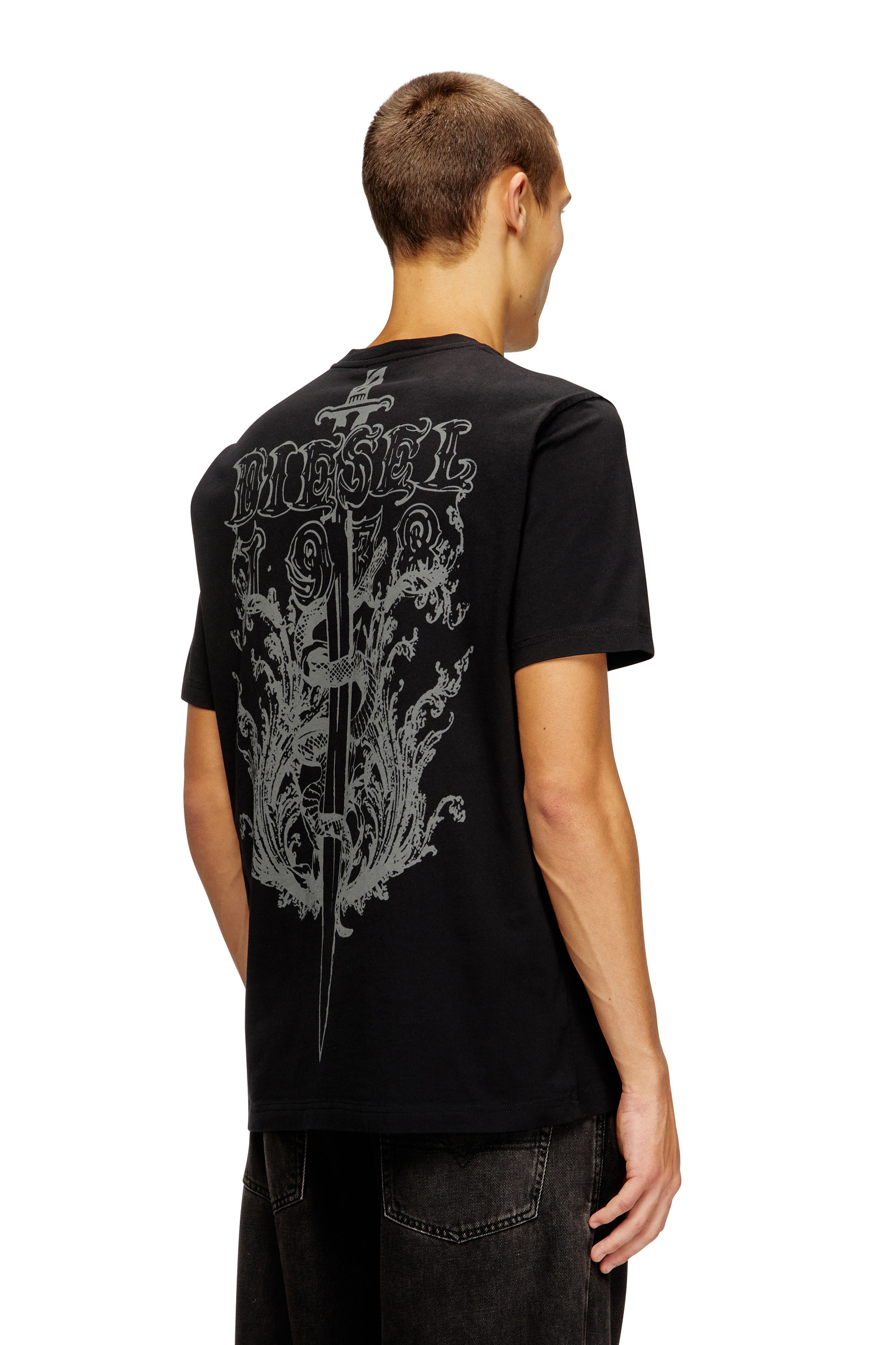 Diesel - T-ADJUST-T10, Male's Cotton t-shirt with graphic print on back in Black - 1