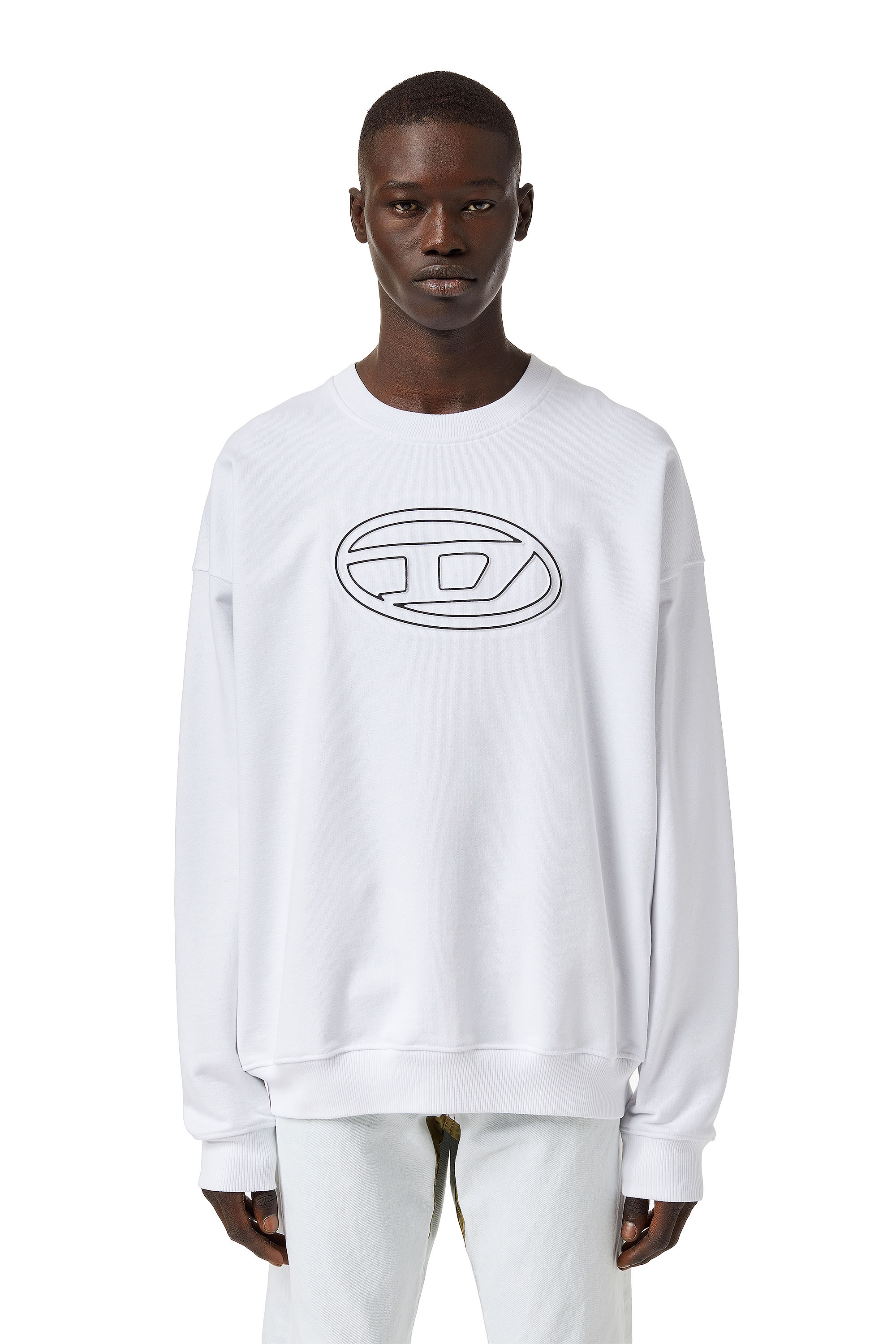 ★DIESEL★ S Mart Vigobal Sweatshirt Bright White A037900JYY Men's Sweatshirt with embossed Oval D | White | Diesel