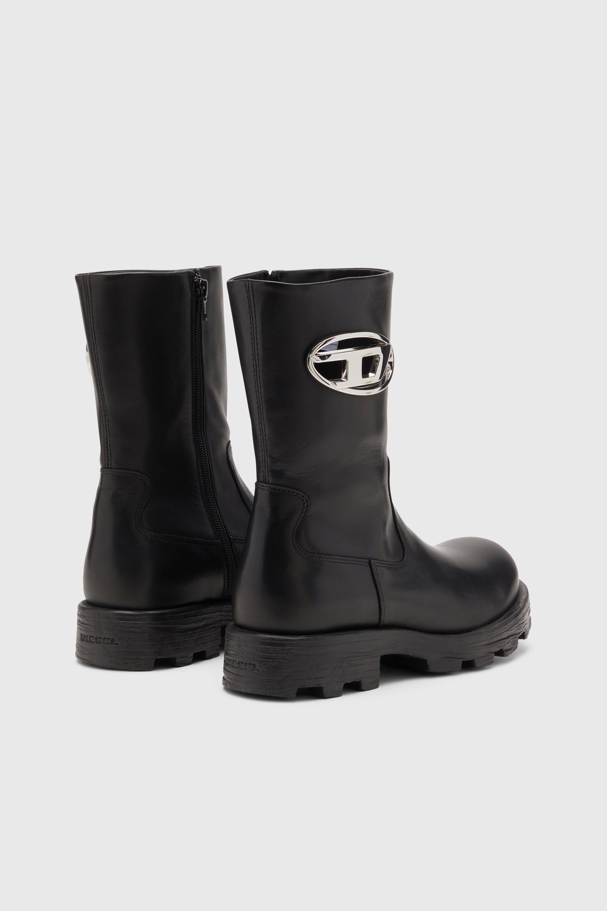 Diesel - D-HAMMER BKR D W, D-Hammer-Bottes de motard en cuir brillant Femme in Noir - 3