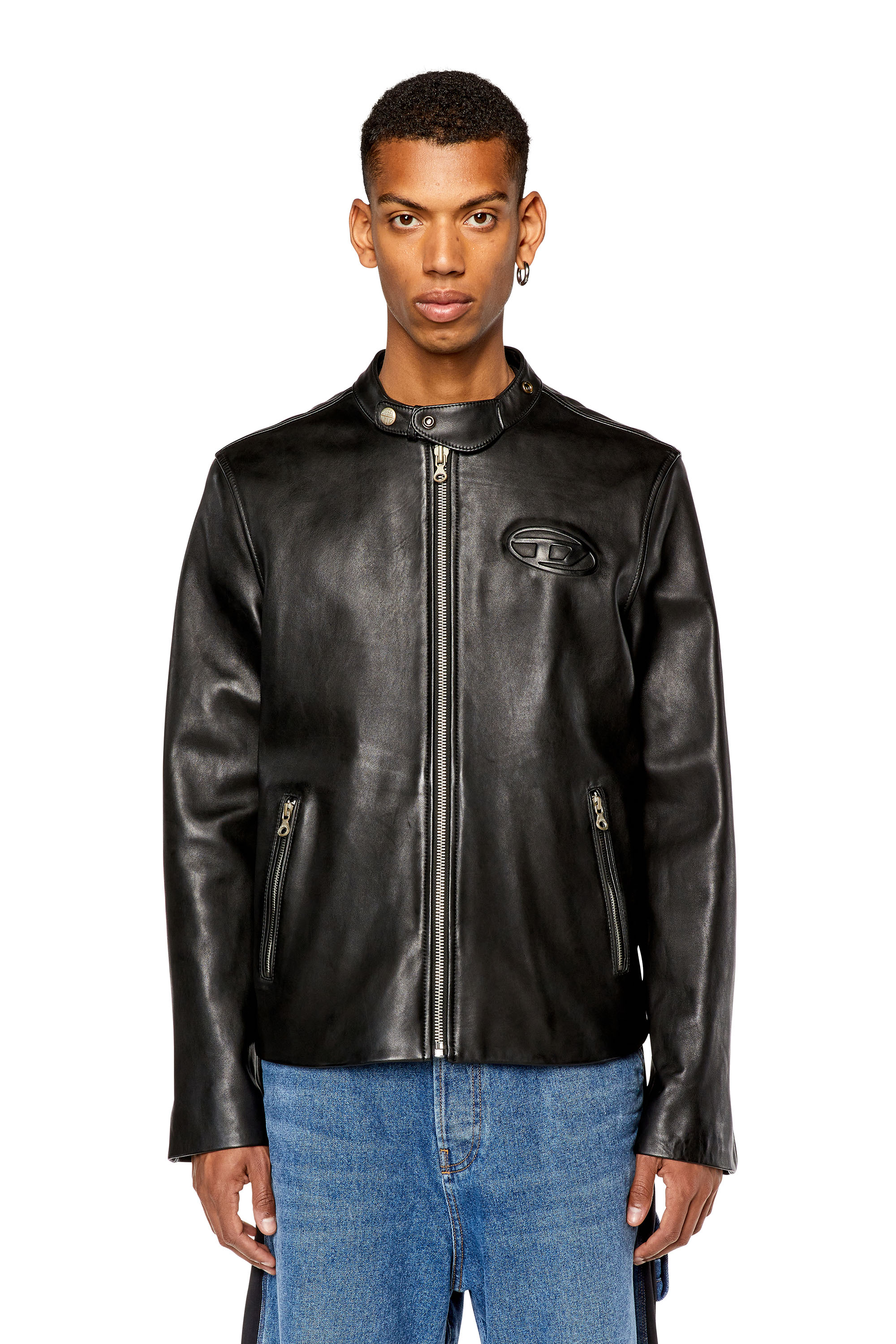 ともみ！DIESEL☆本革☆ライダースジャケット☆ムートン☆表記XS Men's Leather biker jacket with distressed logo | Black | Diesel