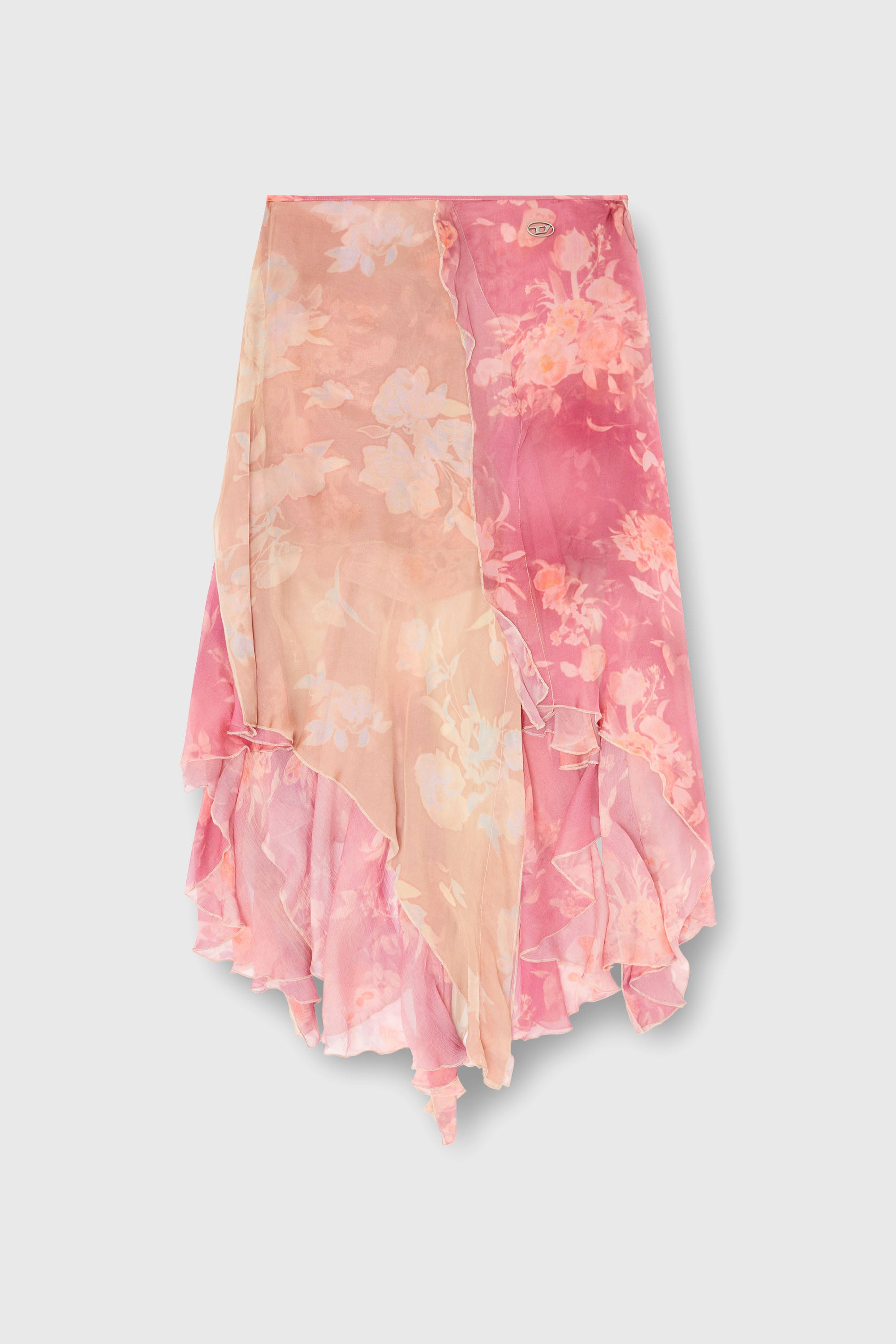 Diesel - O-RIZIA, Falda midi asim&eacute;trica de viscosa y seda con estampado floral Mujer in Rosa - 2