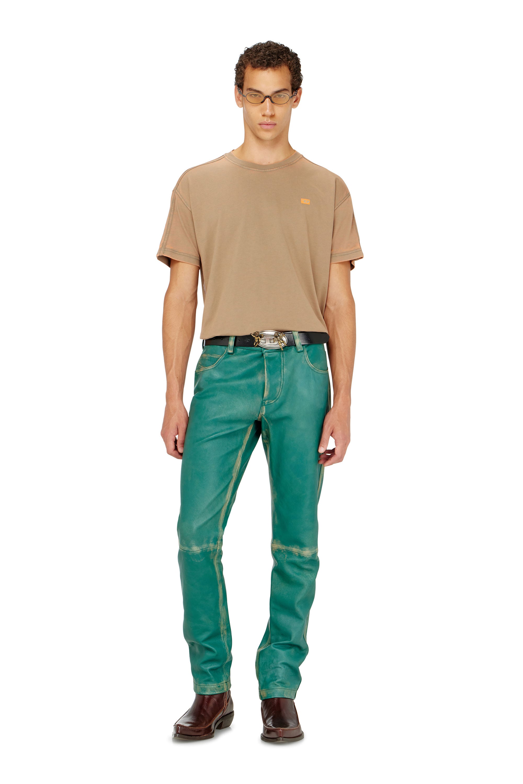 Diesel - T-WAYAN, T-shirt manches longues en jersey burnout Homme in Marron - 2