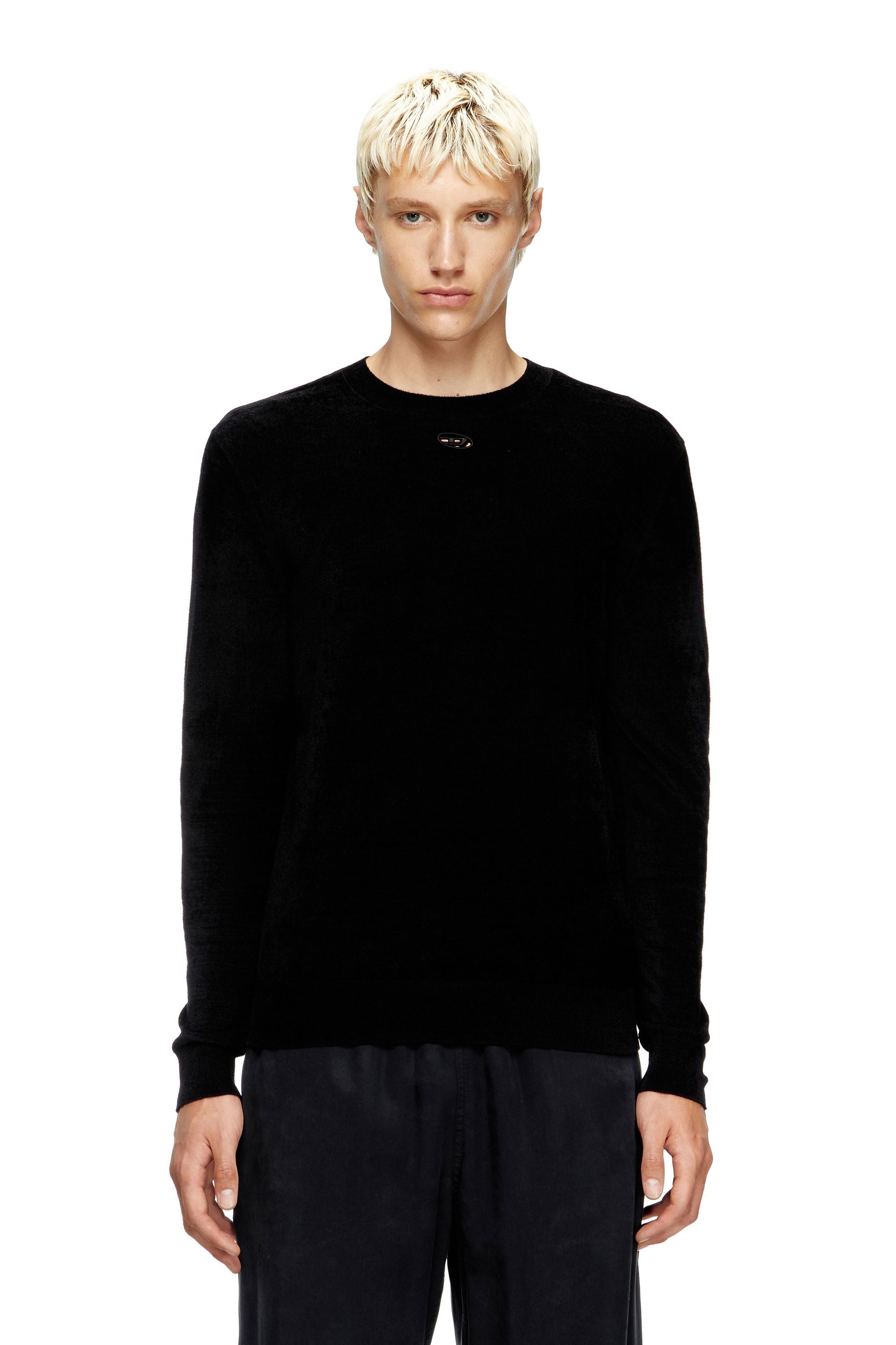 Diesel - K-CEVRO, Man's Chenille jumper with cut-out logo in Black - 1