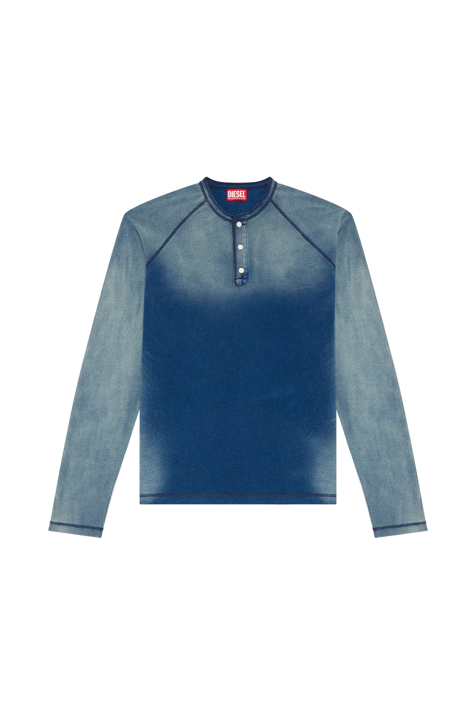 トップス DIESEL Sun-faded longsleeve Henley Tee Men's Henley T-shirt with sun-faded effect | Blue | Diesel