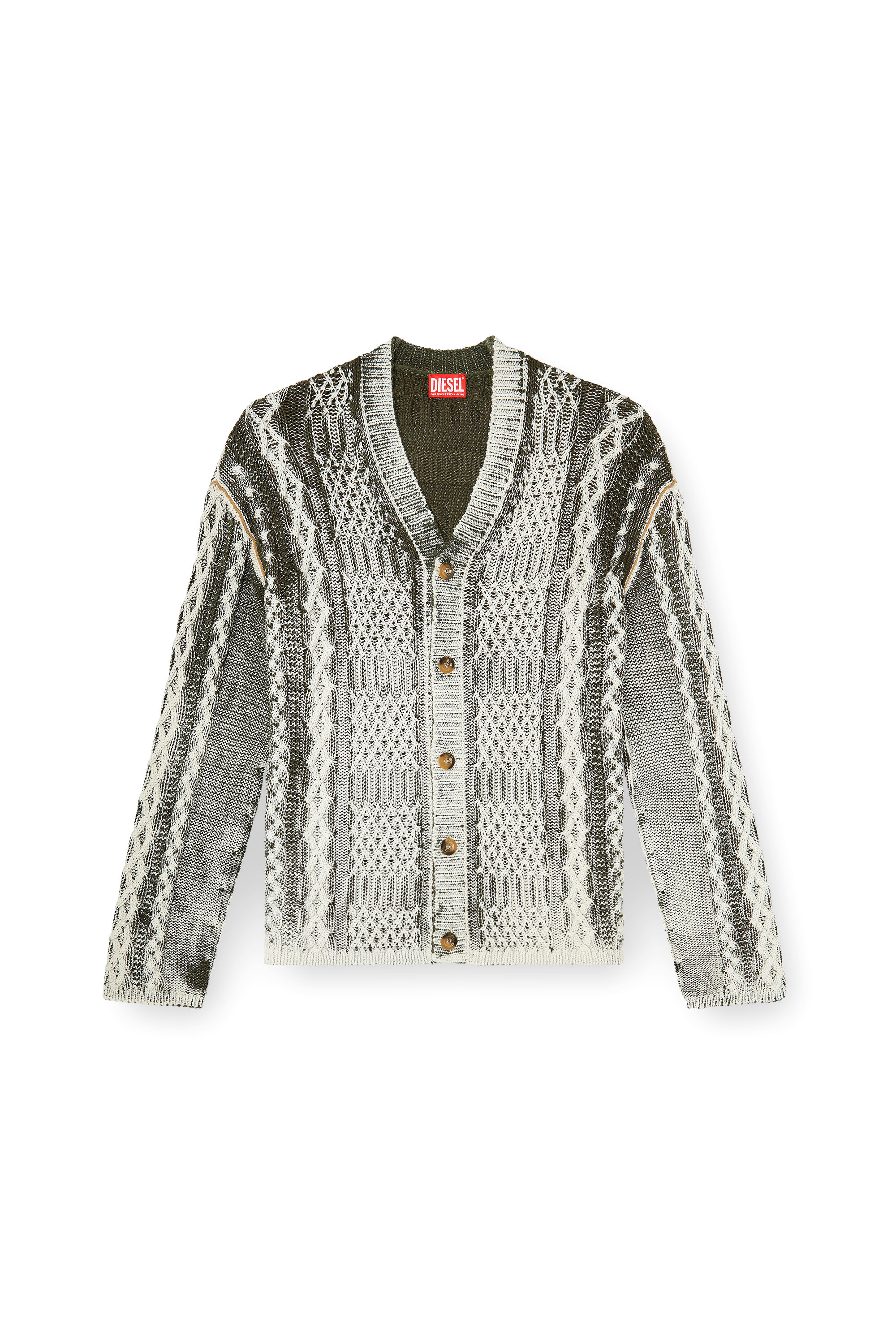 Diesel - K-MIOTO, Cardigan en maille torsad&eacute;e trait&eacute; Homme in Polychrome - 2